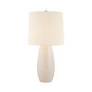 Mitzi Shavani 26.5 in. Table Lamp, Aged Brass with Ceramic Honeydew & Off White Linen Shade
