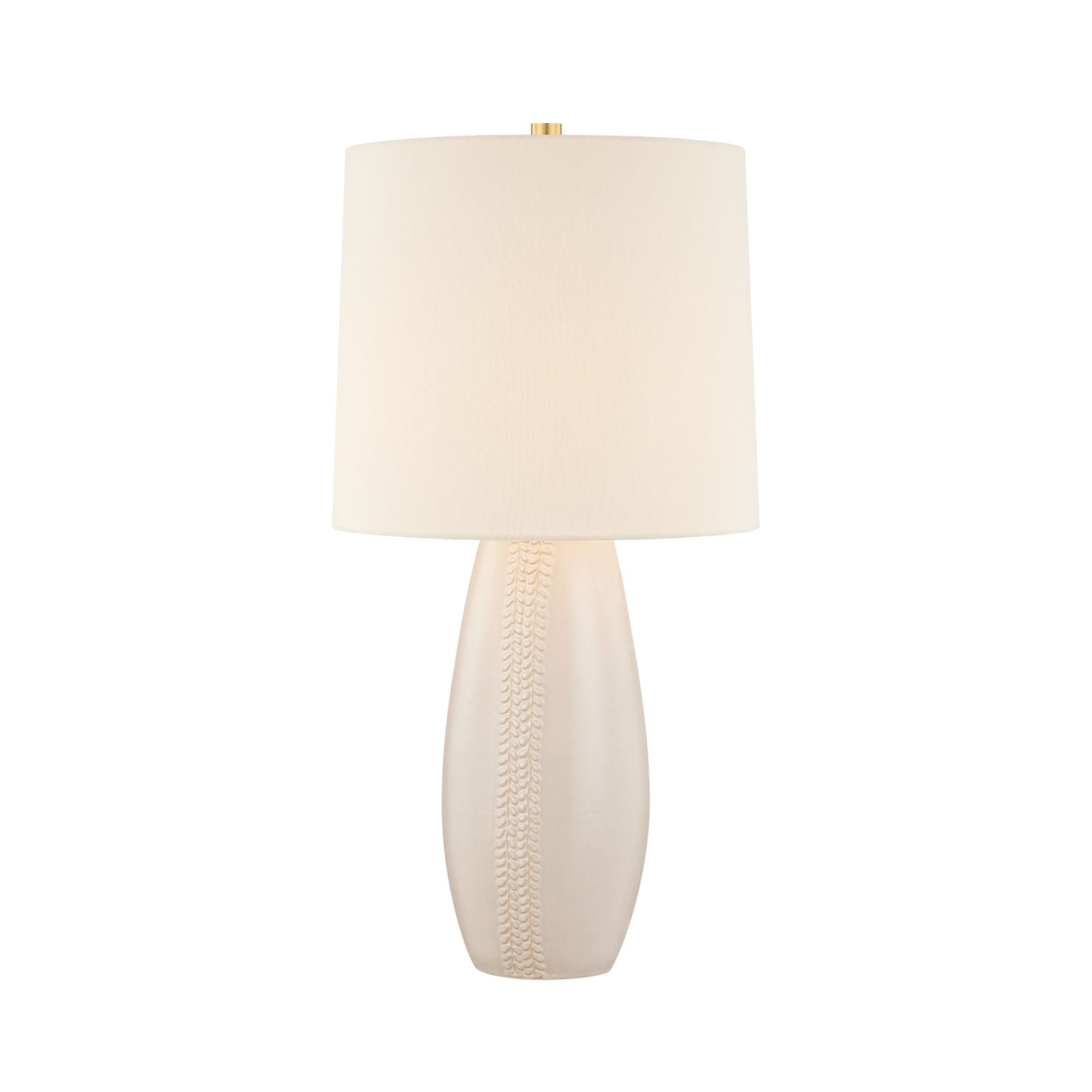 Mitzi Shavani 26.5 in. Table Lamp, Aged Brass with Ceramic Honeydew & Off White Linen Shade