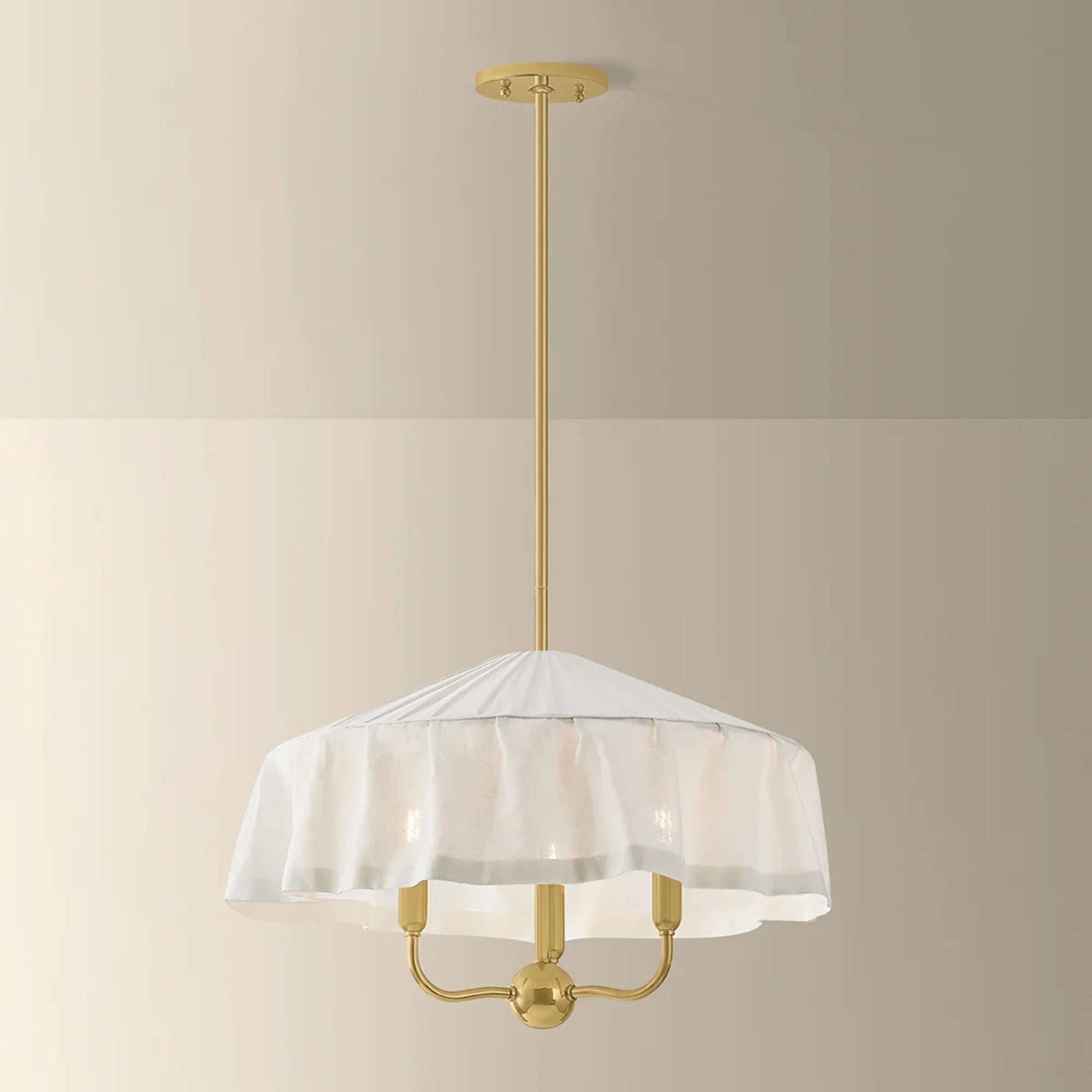 Mitzi Shivonne 22 in. 3-Light Pendant, Aged Brass with Ivory Linen Shade
