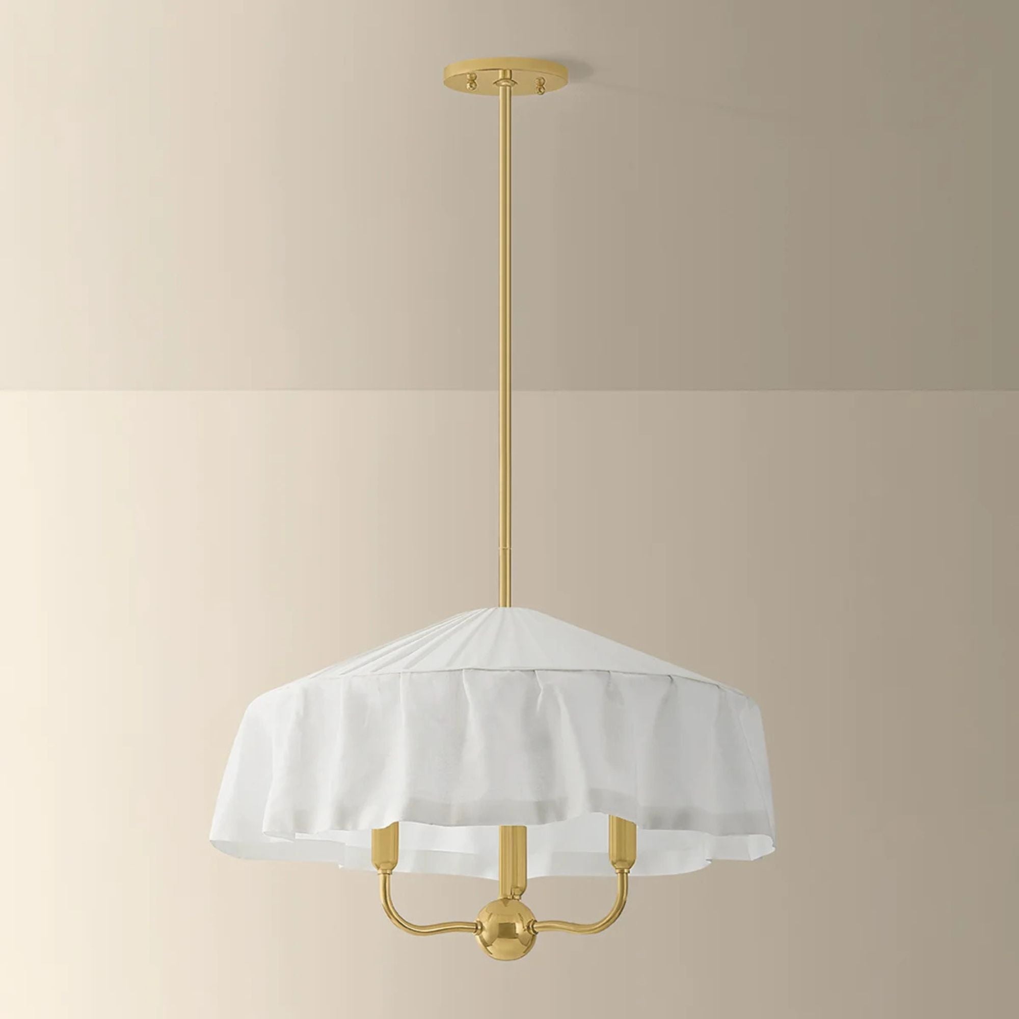 Mitzi Shivonne 22 in. 3-Light Pendant, Aged Brass with Ivory Linen Shade