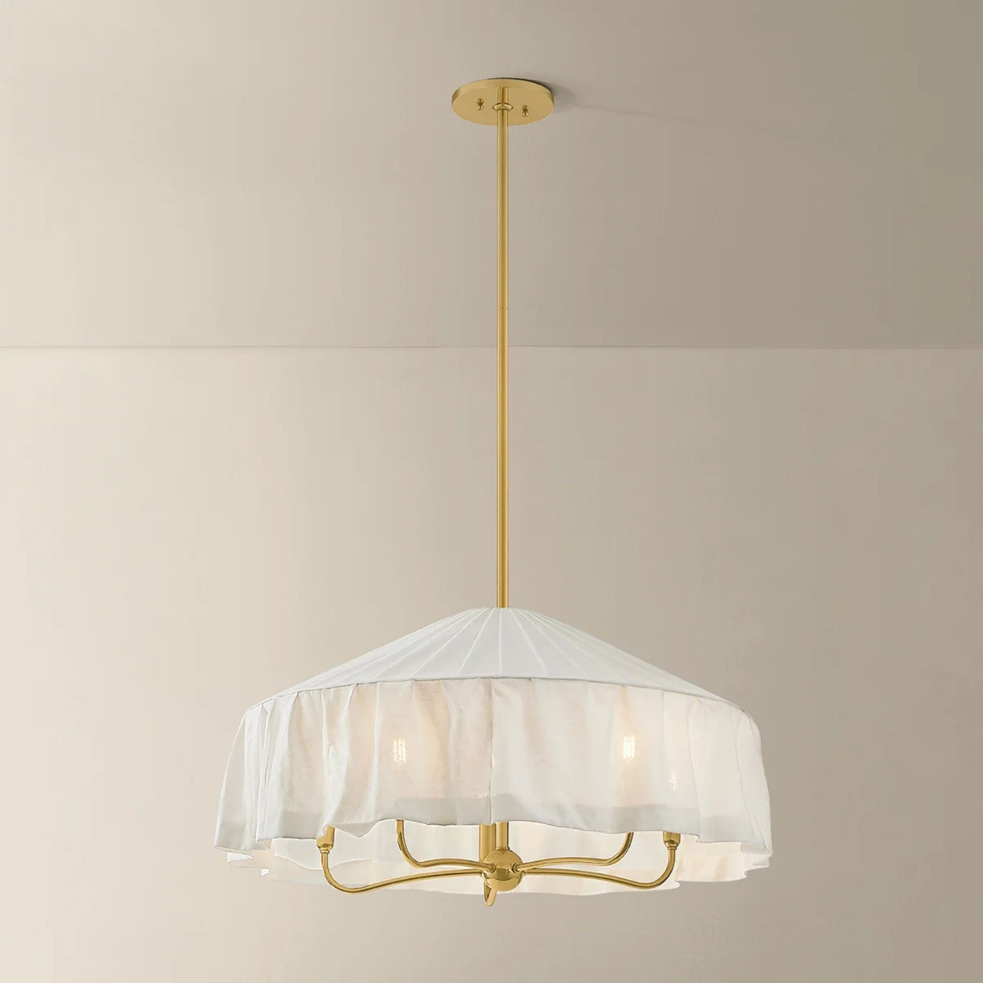 Mitzi Shivonne 34 in. 5-Light Pendant, Aged Brass with Ivory Linen Shade