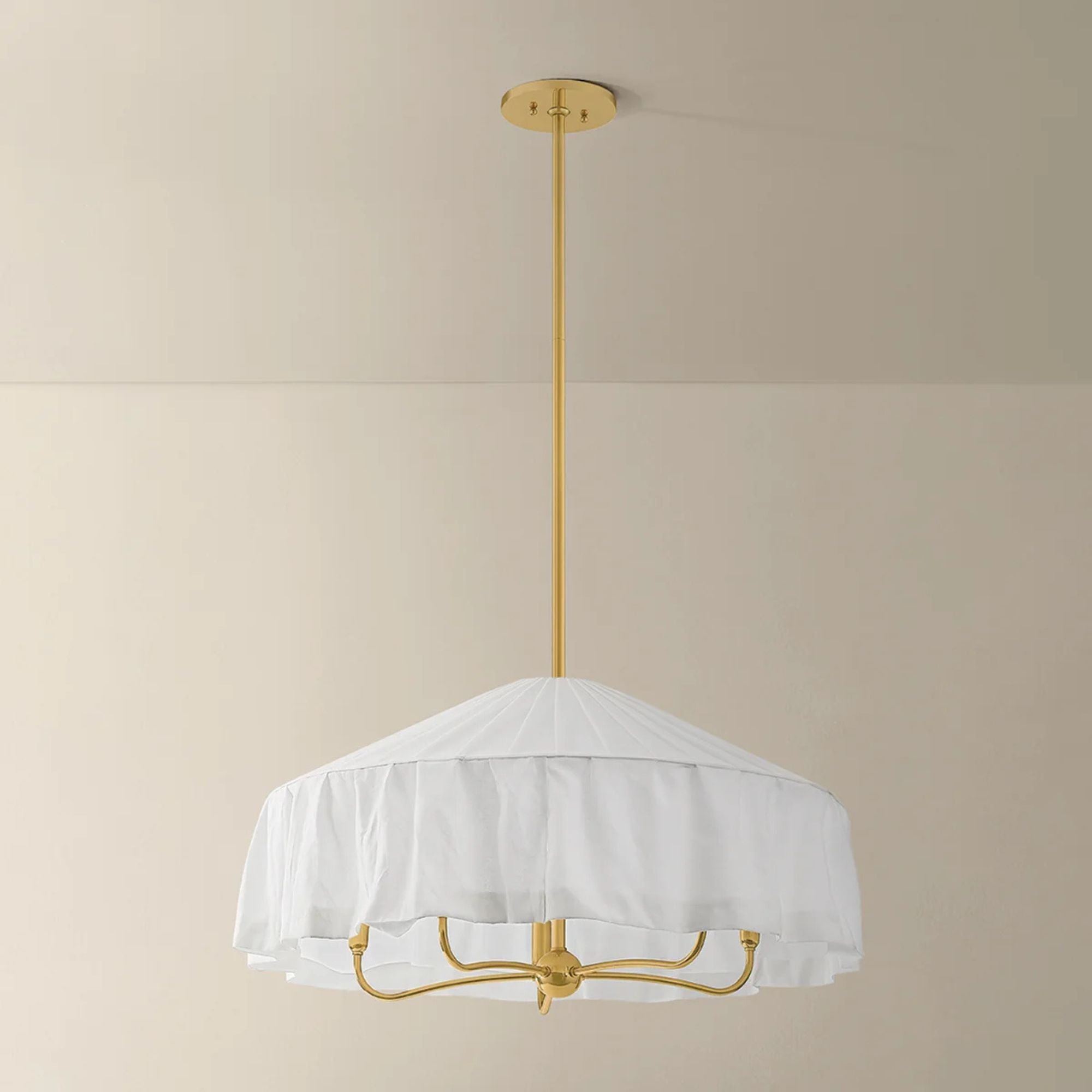 Mitzi Shivonne 34 in. 5-Light Pendant, Aged Brass with Ivory Linen Shade