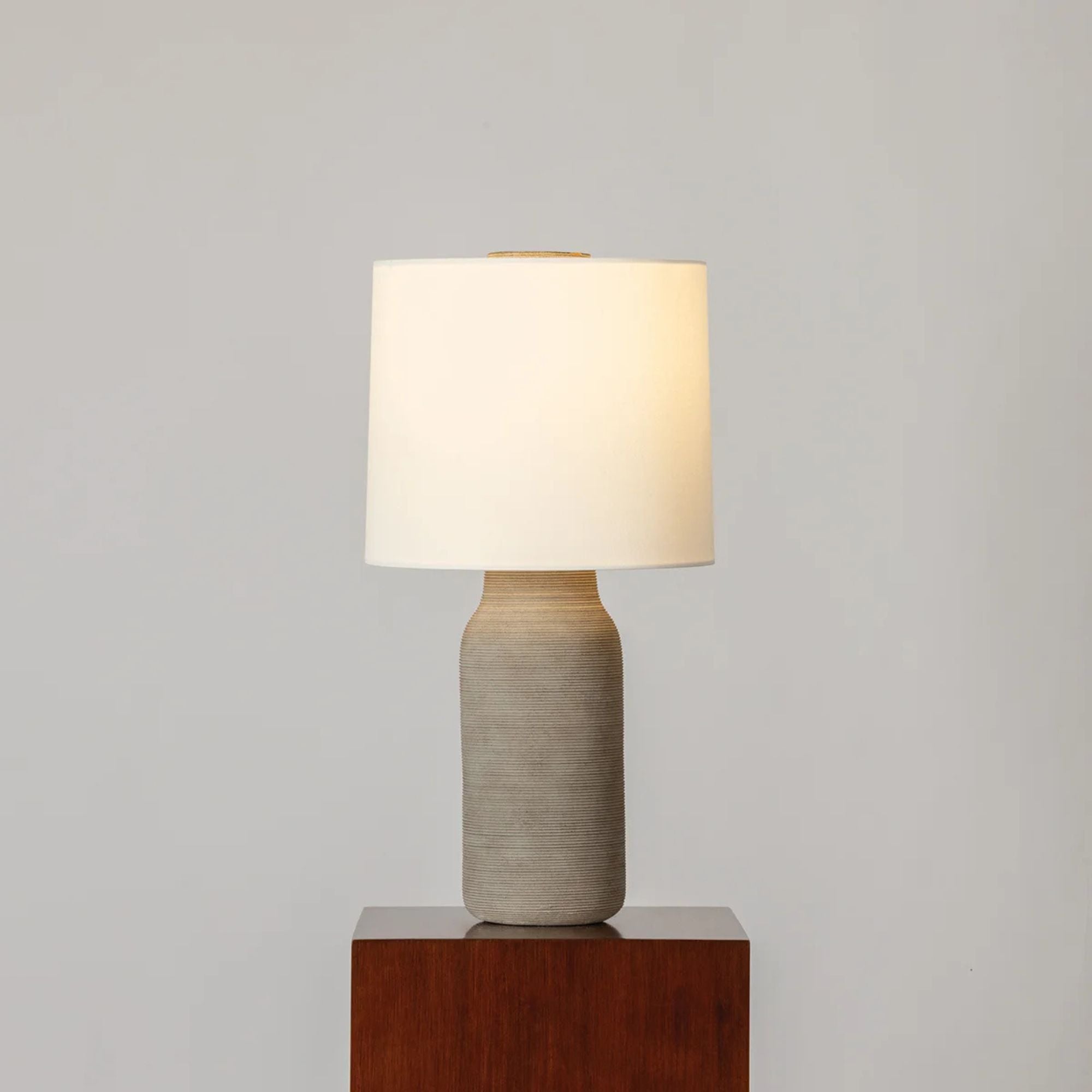 Stassi 27" Table Lamp, Aged Brass/Ceramic Stria Terra Finish
