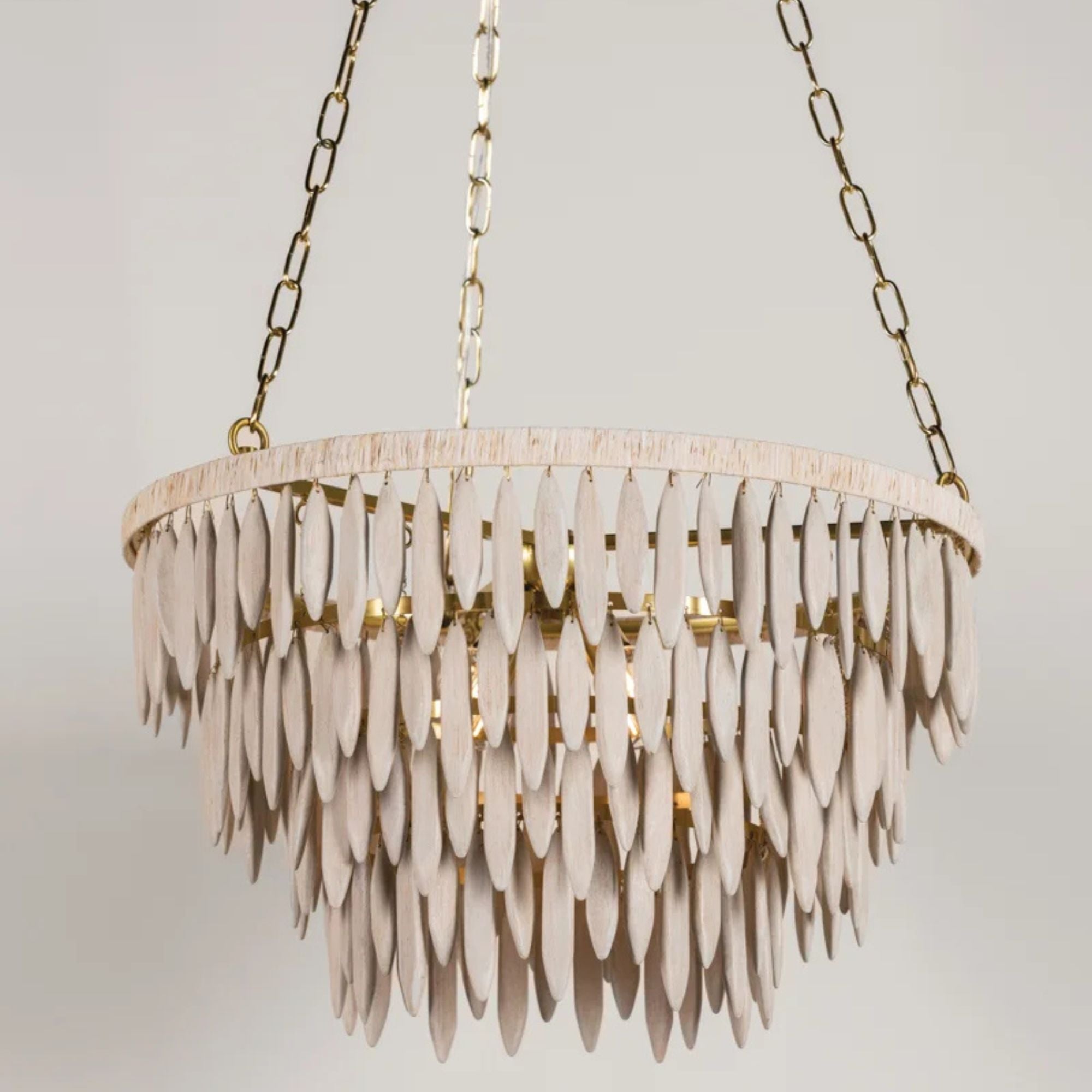 Tiffany 36" 4-Light Chandelier, Aged Brass/Textured Cream Finish