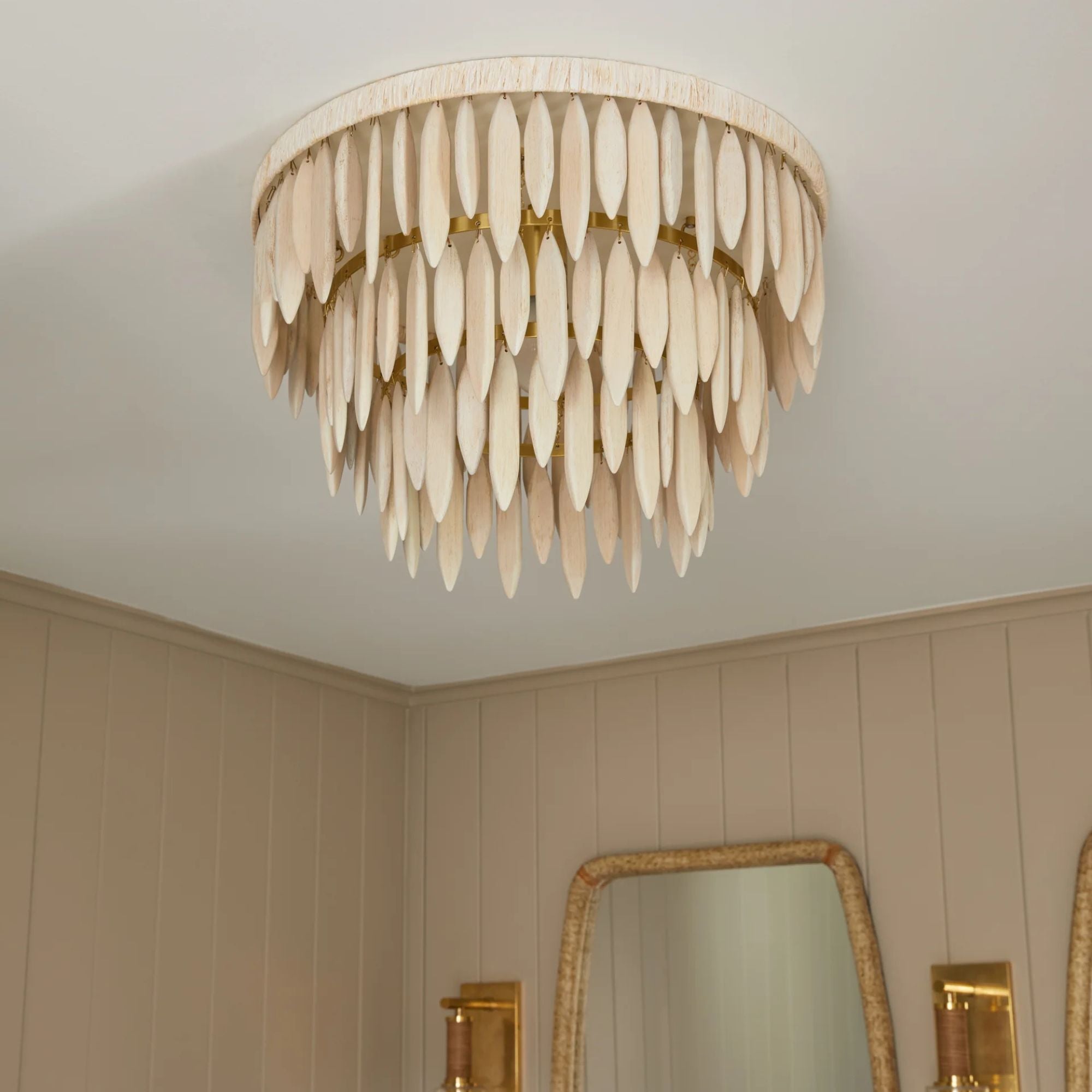 Tiffany 18" Semi Flush Mount, Aged Brass/Textured Cream Finish