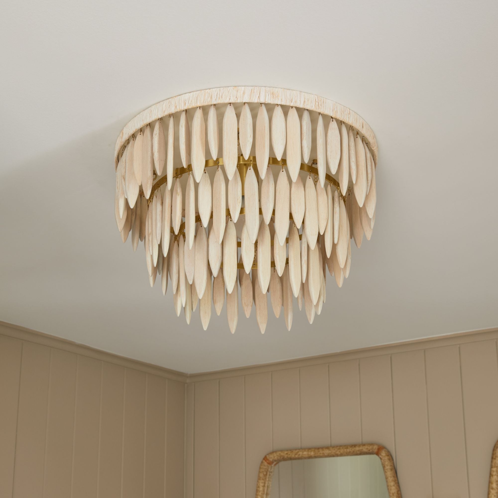 Tiffany 18" Semi Flush Mount, Aged Brass/Textured Cream Finish