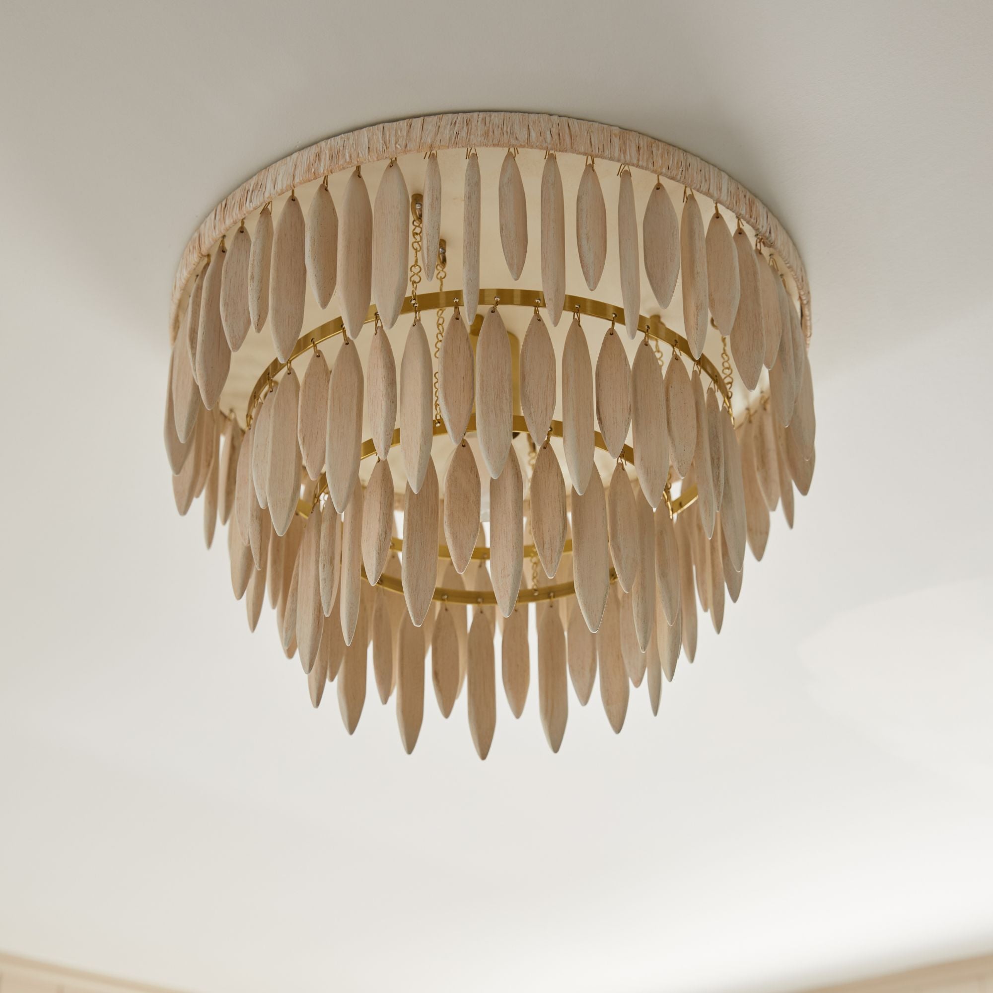 Tiffany 18" Semi Flush Mount, Aged Brass/Textured Cream Finish