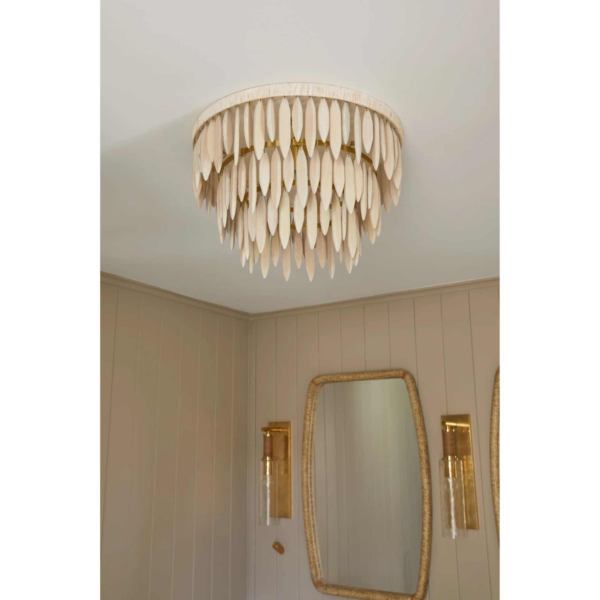 Tiffany 18" Semi Flush Mount, Aged Brass/Textured Cream Finish