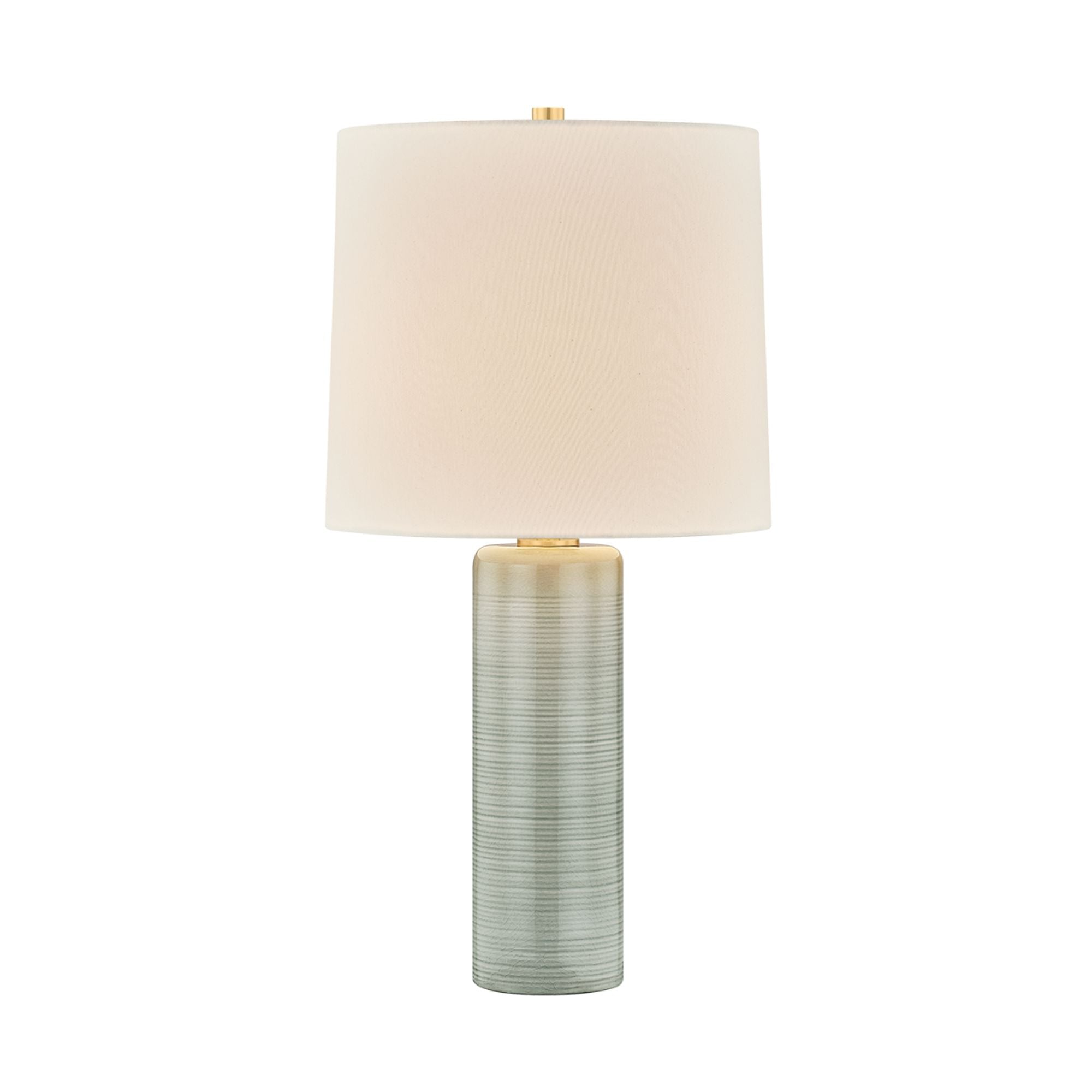 Mitzi Tuva 24.5 in. Table Lamp, Aged Brass & Ceramic Silver Lake with Off White Linen Drum Shade