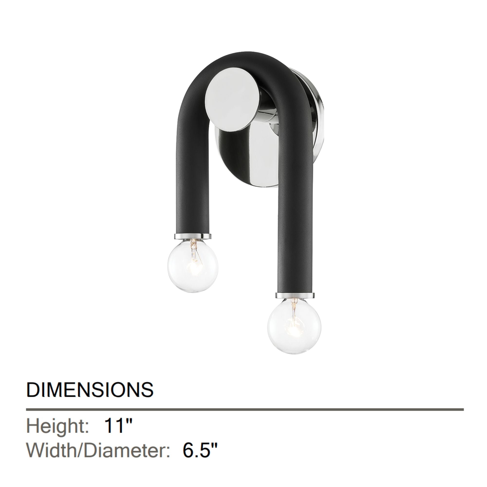 Whit 11" 2-Light Wall Sconce, Polished Nickel/Black Finish