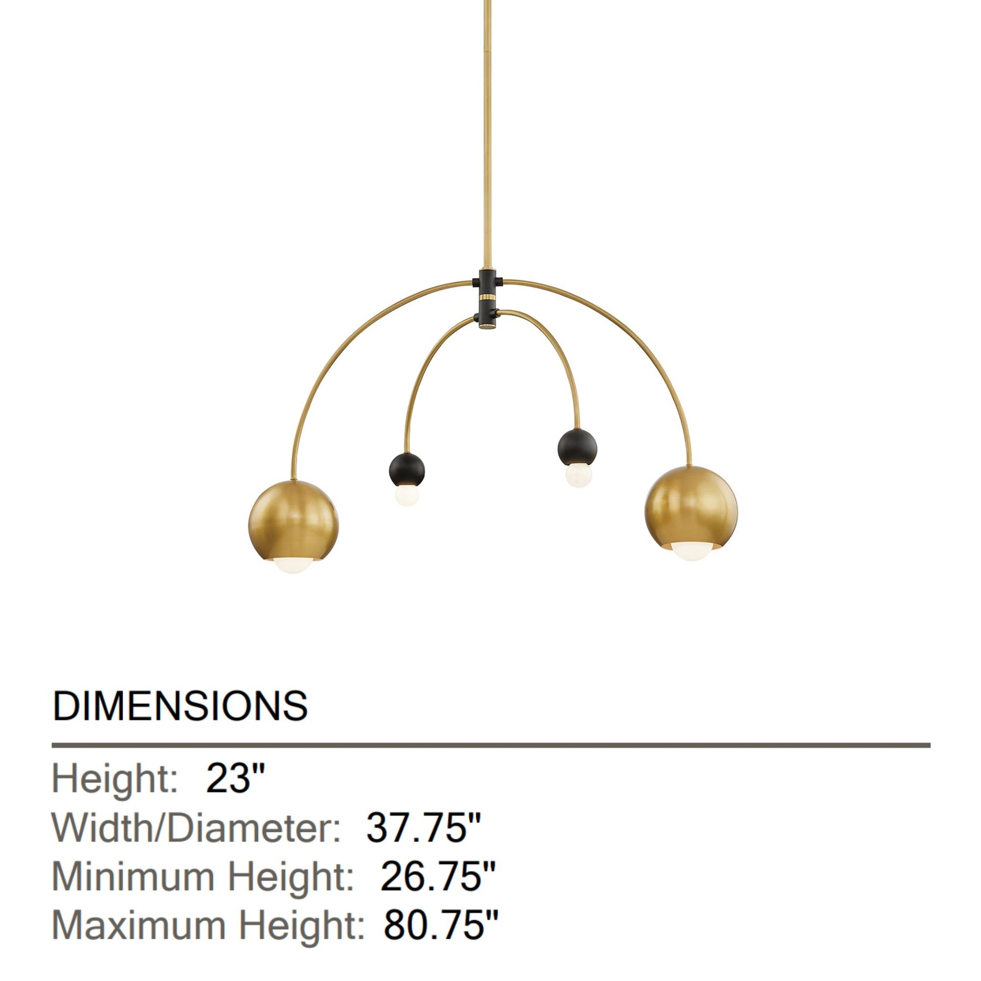 Mitzi - Willow 38" 4-Light Chandelier, Aged Brass/Black Finish | Bees Lighting