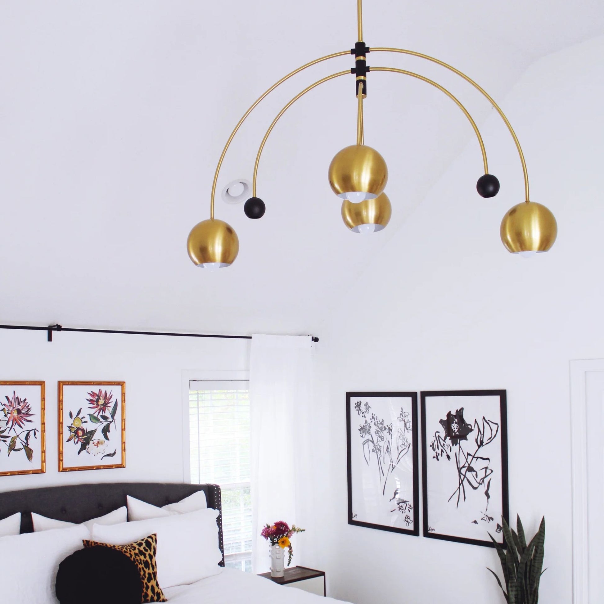 Mitzi - Willow 49" 6-Light Chandelier, Aged Brass/Black Finish | Bees Lighting