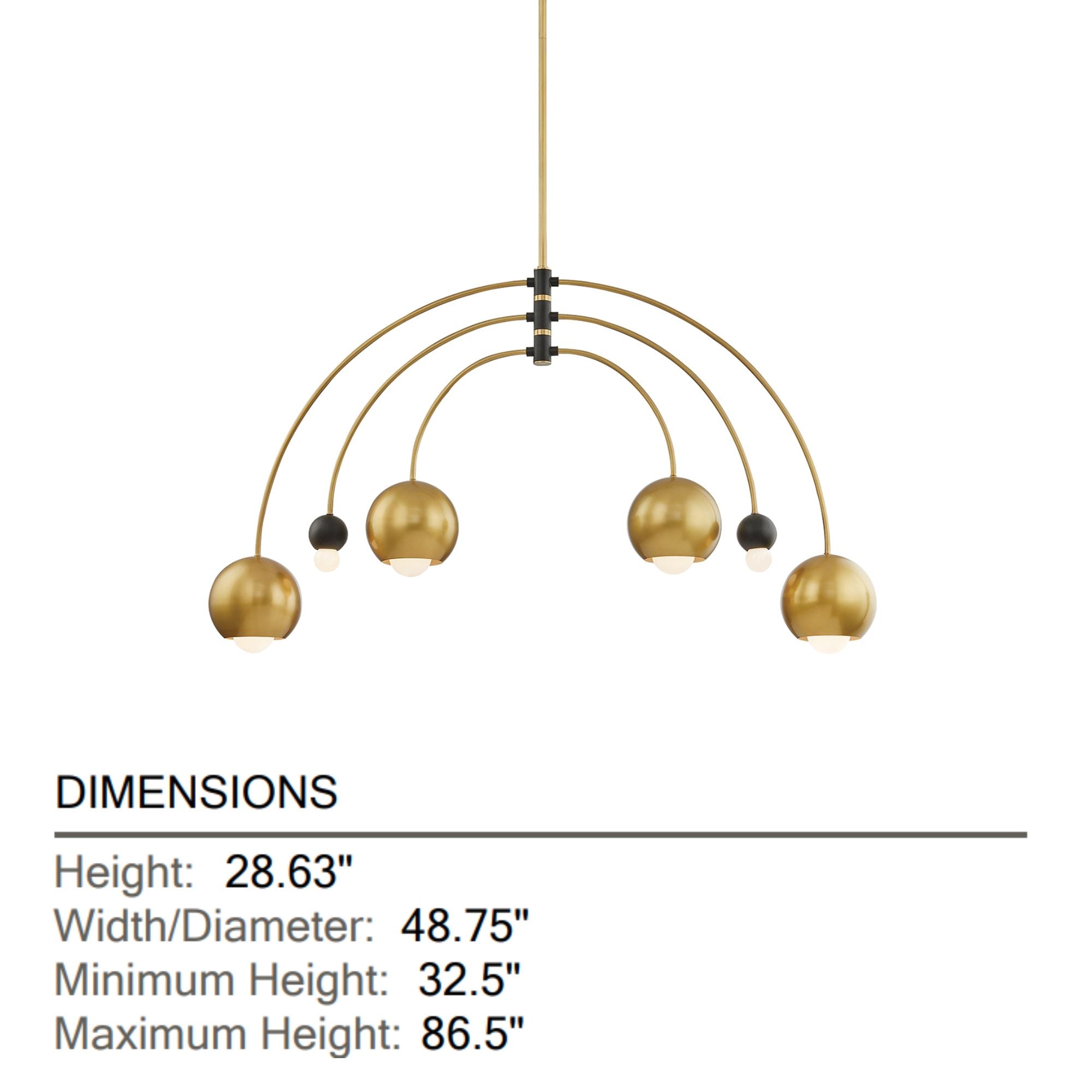 Mitzi - Willow 49" 6-Light Chandelier, Aged Brass/Black Finish | Bees Lighting