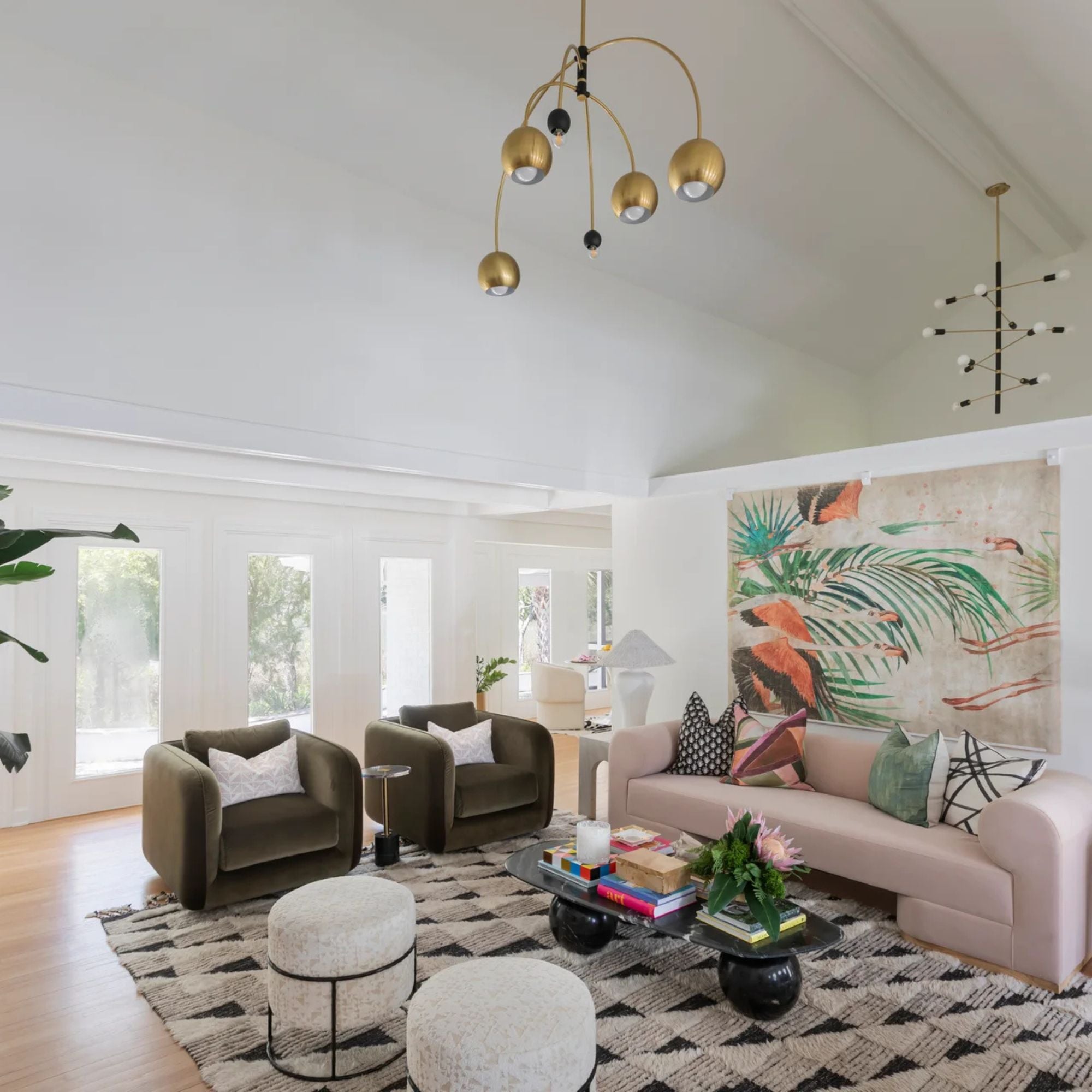 Mitzi - Willow 49" 6-Light Chandelier, Aged Brass/Black Finish | Bees Lighting