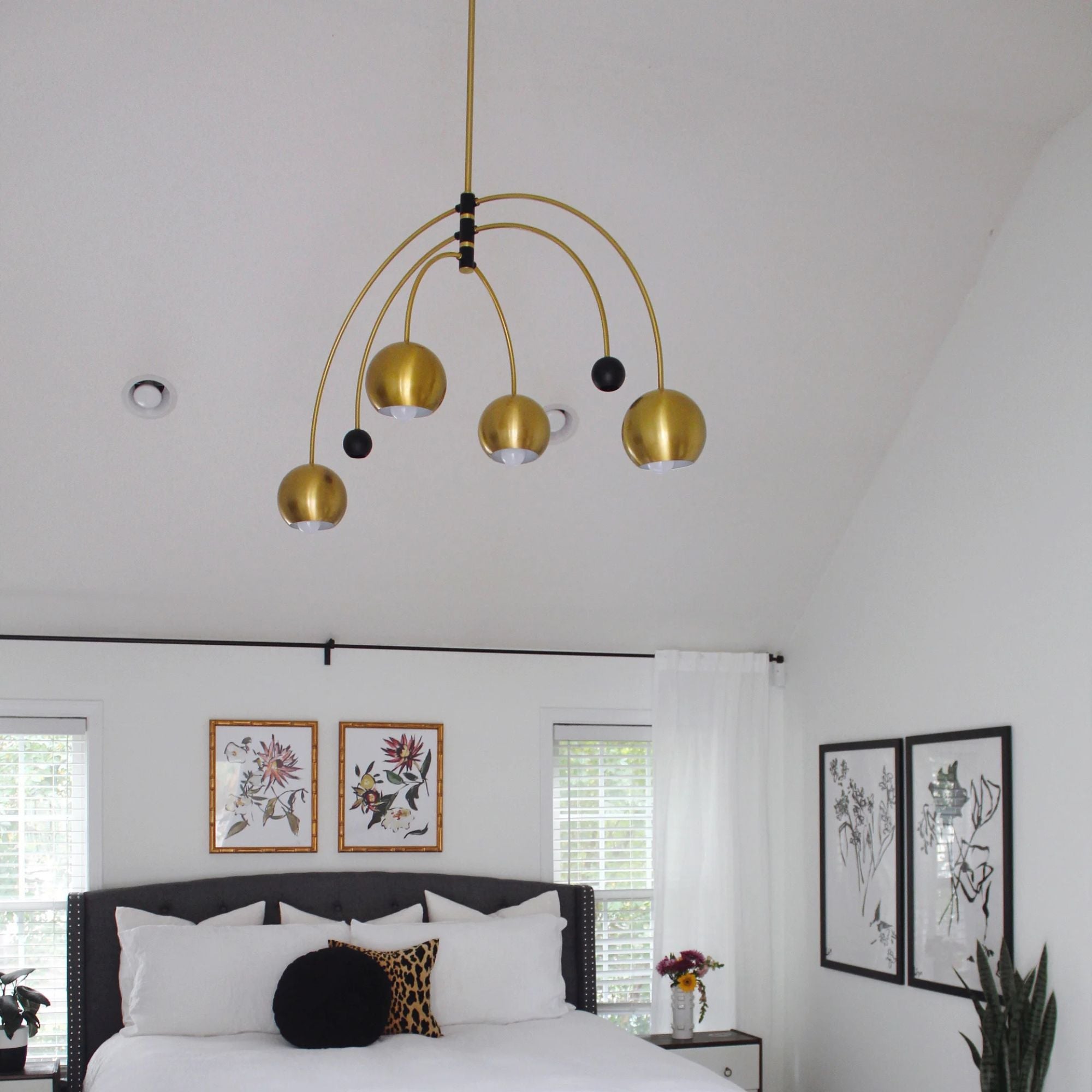 Mitzi - Willow 49" 6-Light Chandelier, Aged Brass/Black Finish | Bees Lighting