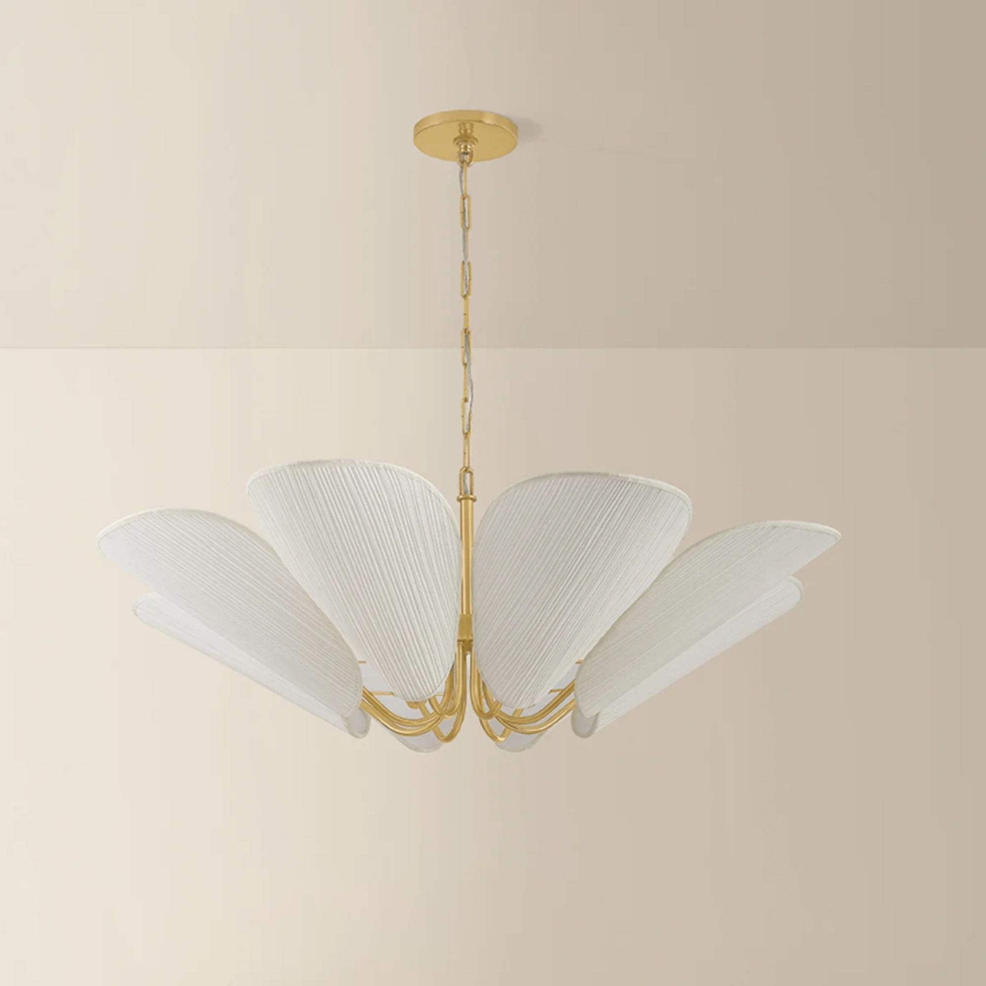 Mitzi Winifred 36.25 in. 8-Light Chandelier, Aged Brass with Gathered Off-White Cotton Shades