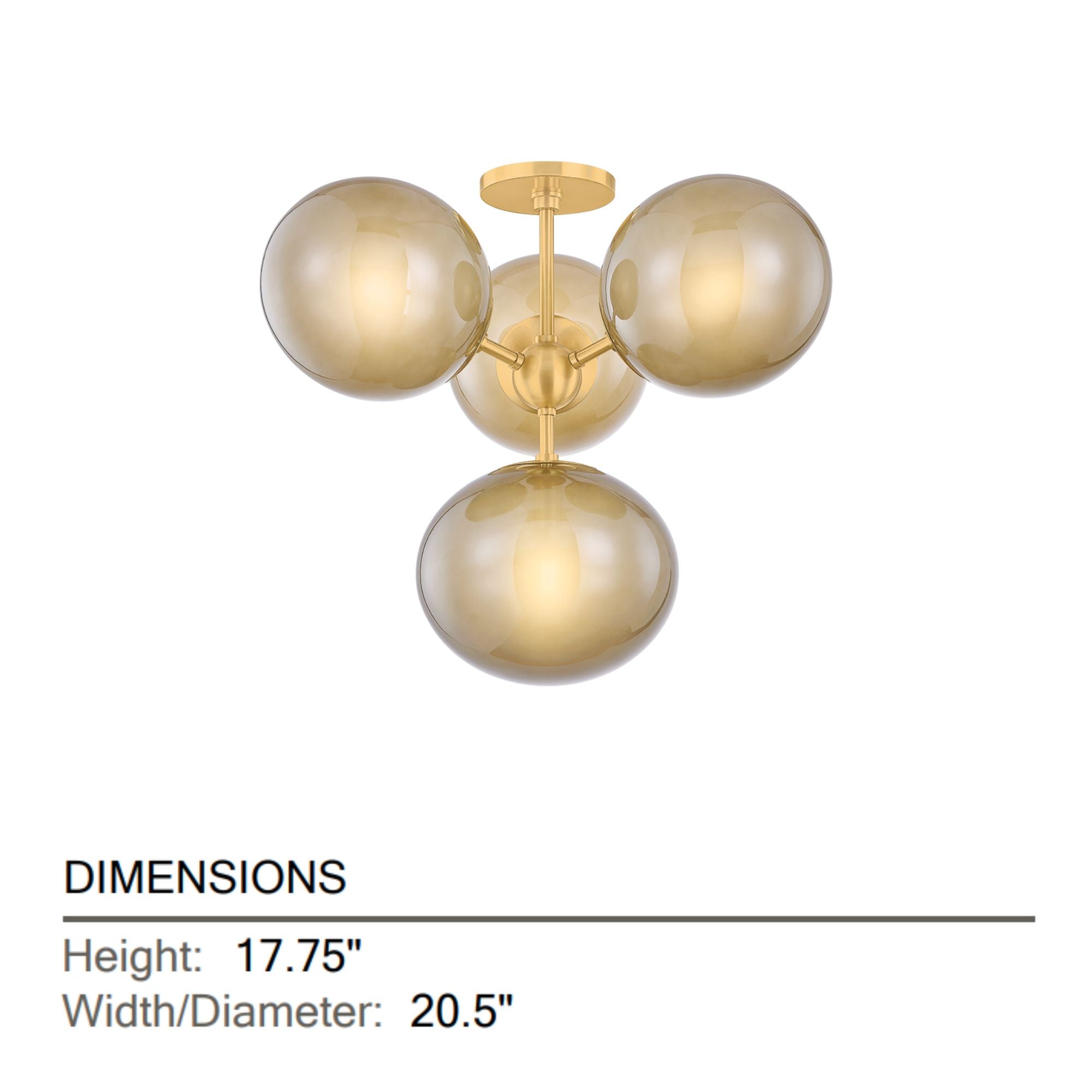 Zaley 21" 4-Light Semi Flush Mount, Aged Brass Finish