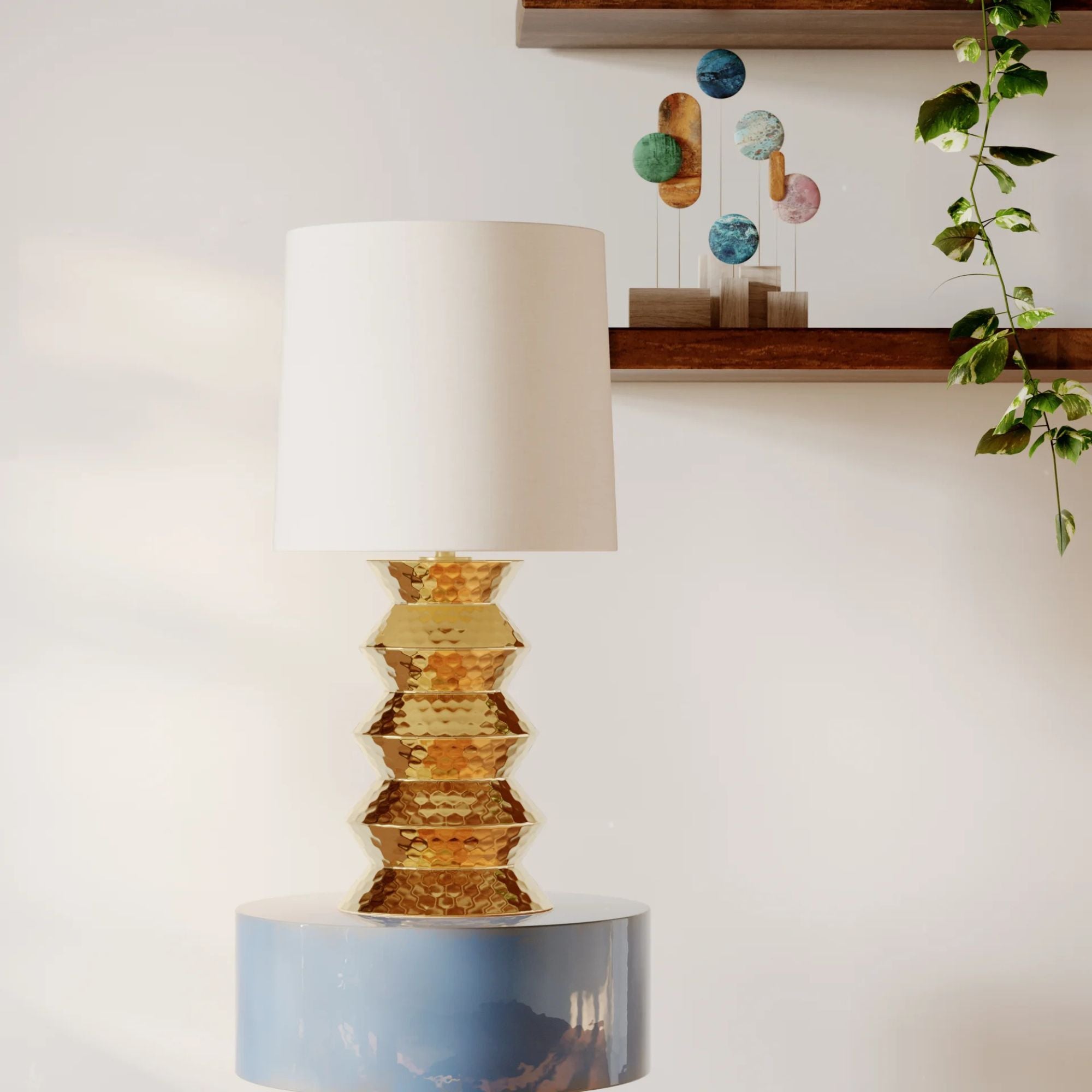 Zoe 25" Table Lamp, Aged Brass/Ceramic Gold Finish