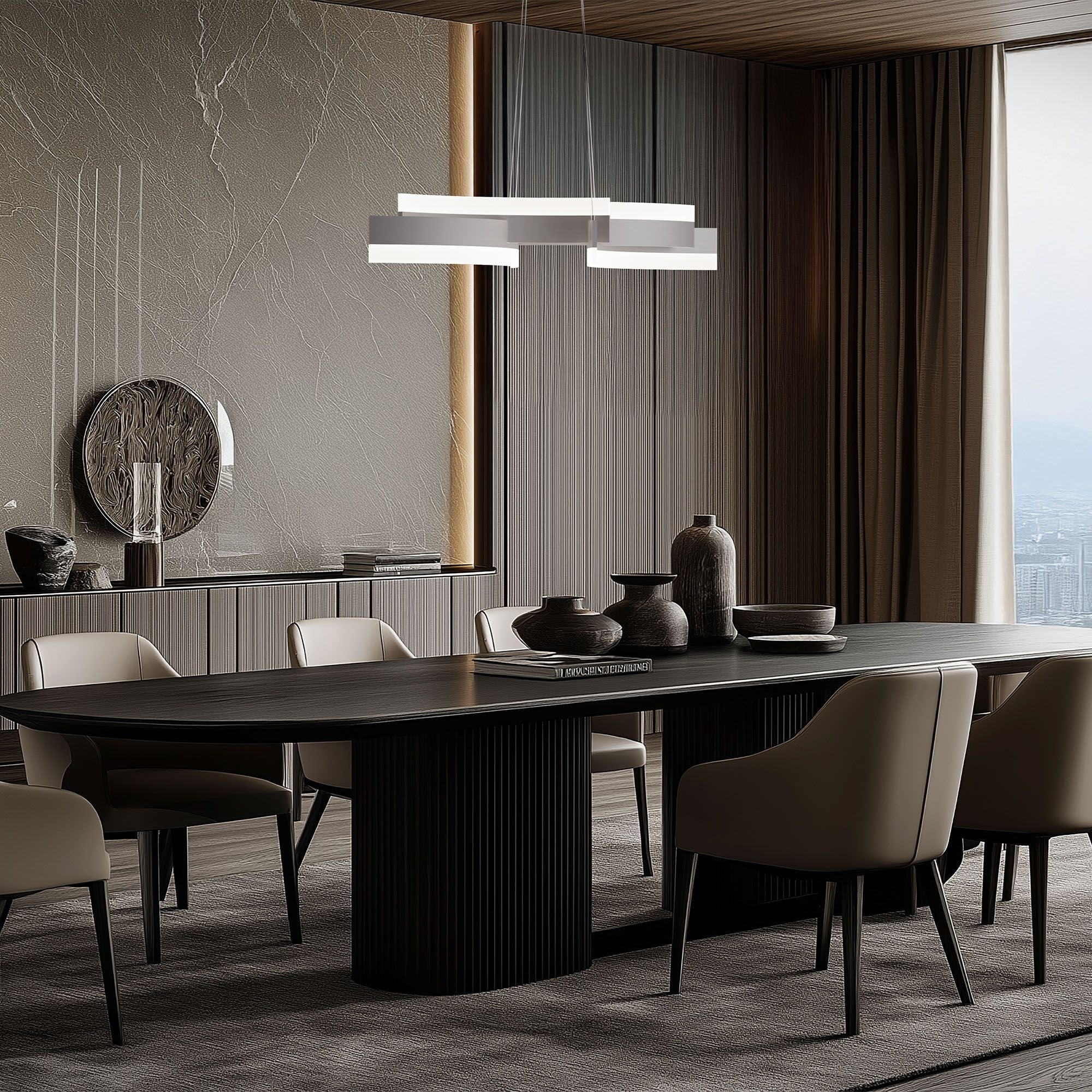 Arcs 58" LED Linear Pendant, Brushed Nickel Finish - Bees Lighting
