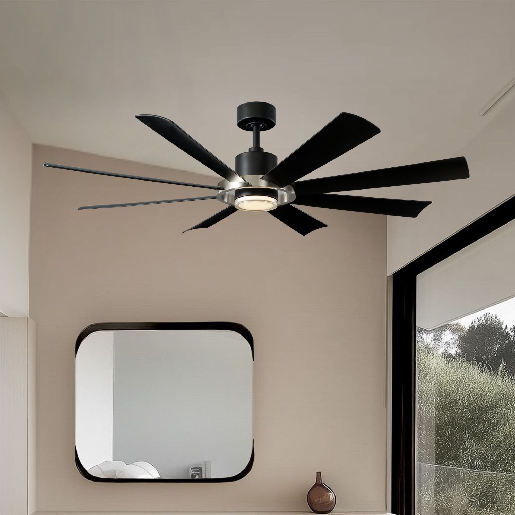 Aura 60" Black & Nickel Windmill Outdoor LED Smart Ceiling Fan