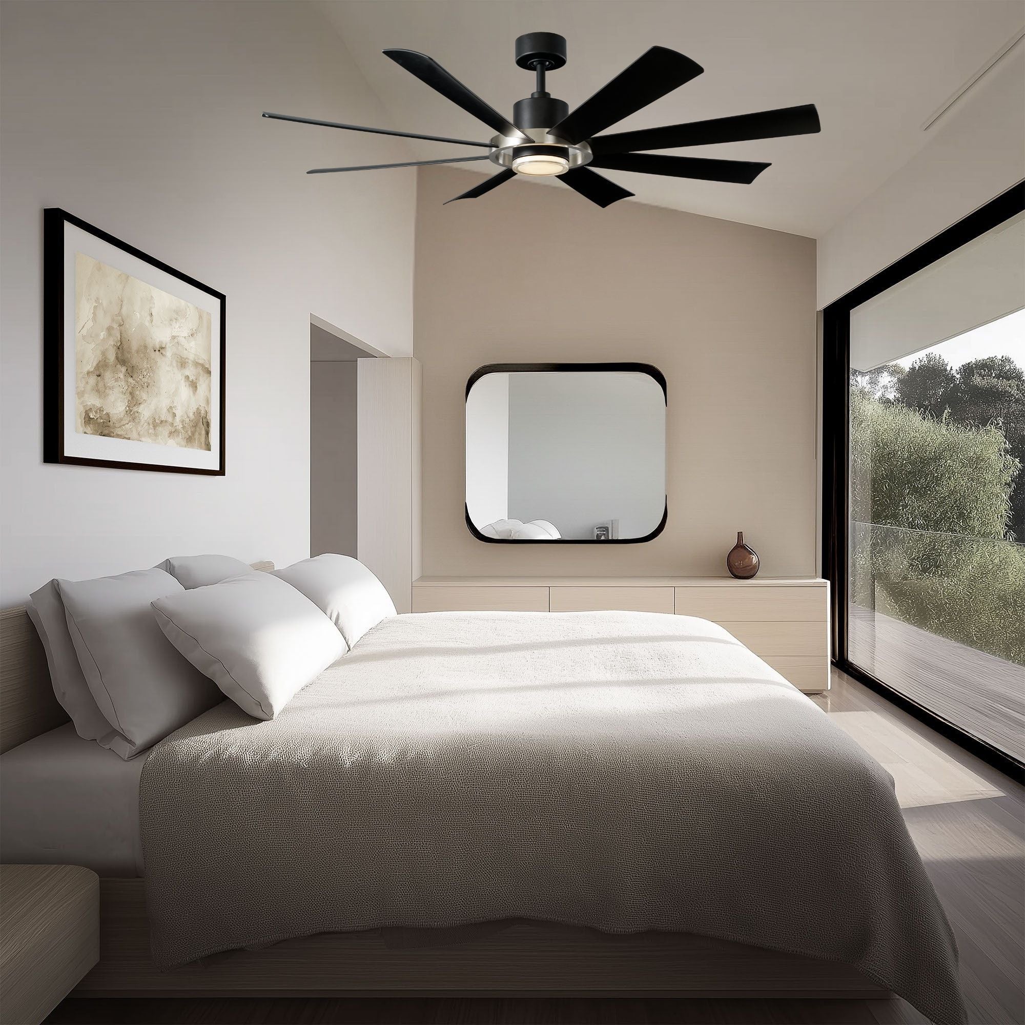 Aura 60" Black & Nickel Windmill Outdoor LED Smart Ceiling Fan