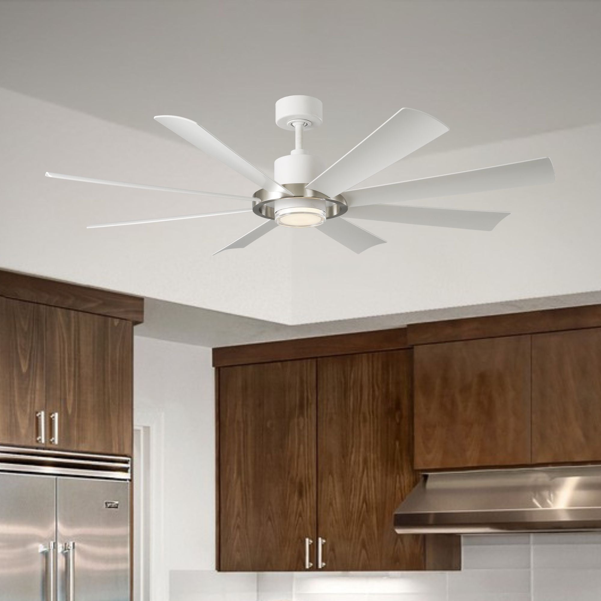 Aura 60" White & Nickel Windmill Outdoor LED Smart Ceiling Fan