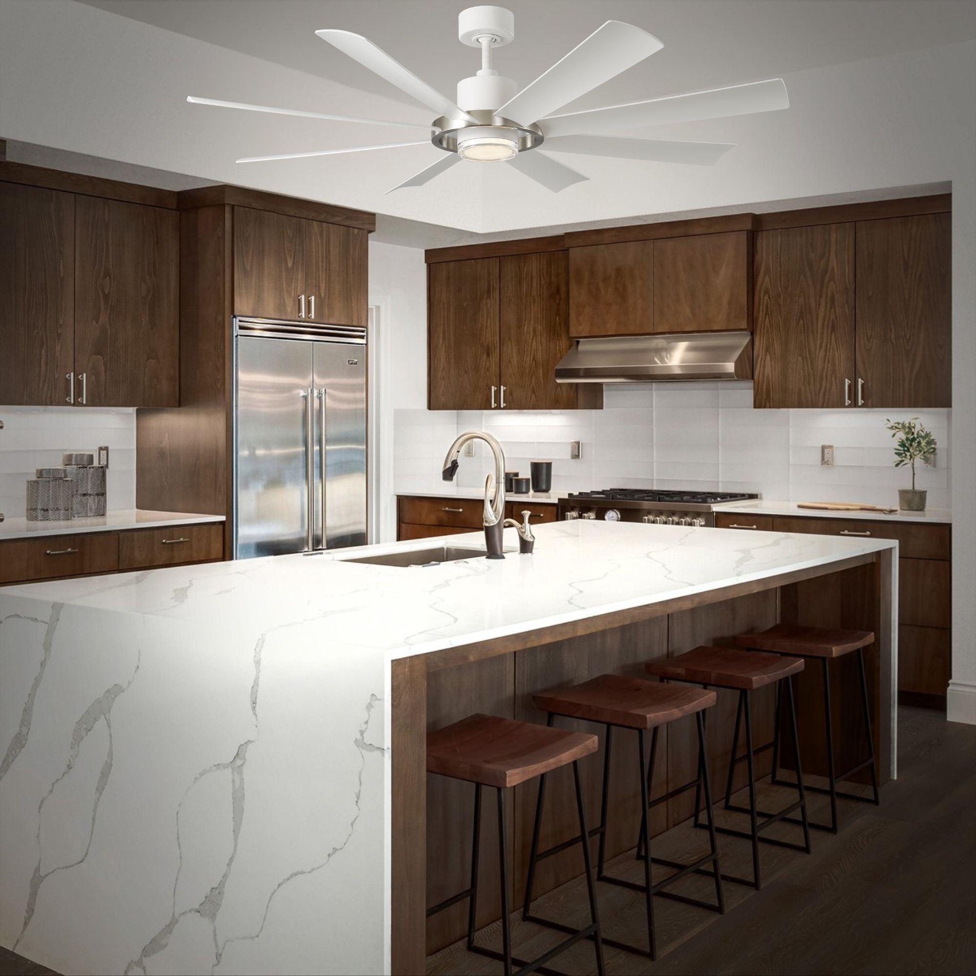 Aura 60" White & Nickel Windmill Outdoor LED Smart Ceiling Fan