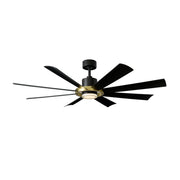 Aura 60" Black & Brass Windmill Outdoor LED Smart Ceiling Fan