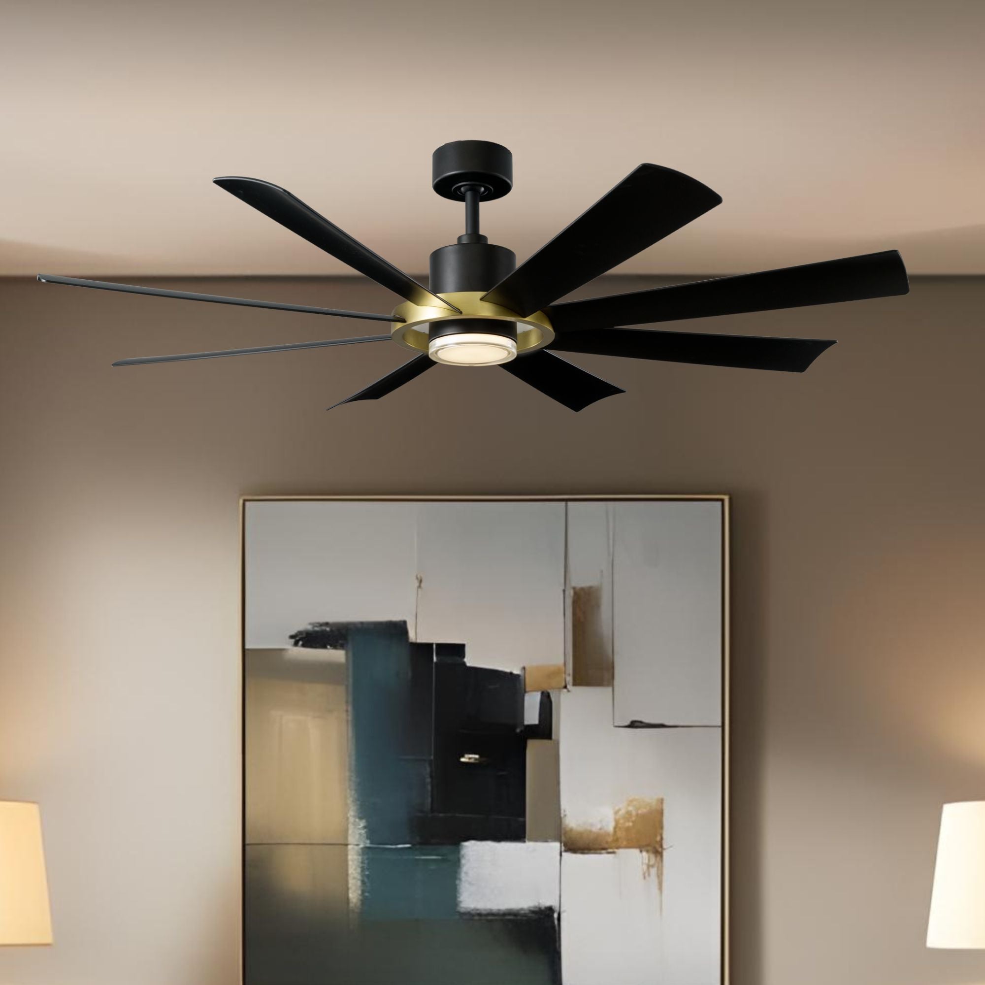 Aura 60" Black & Brass Windmill Outdoor LED Smart Ceiling Fan