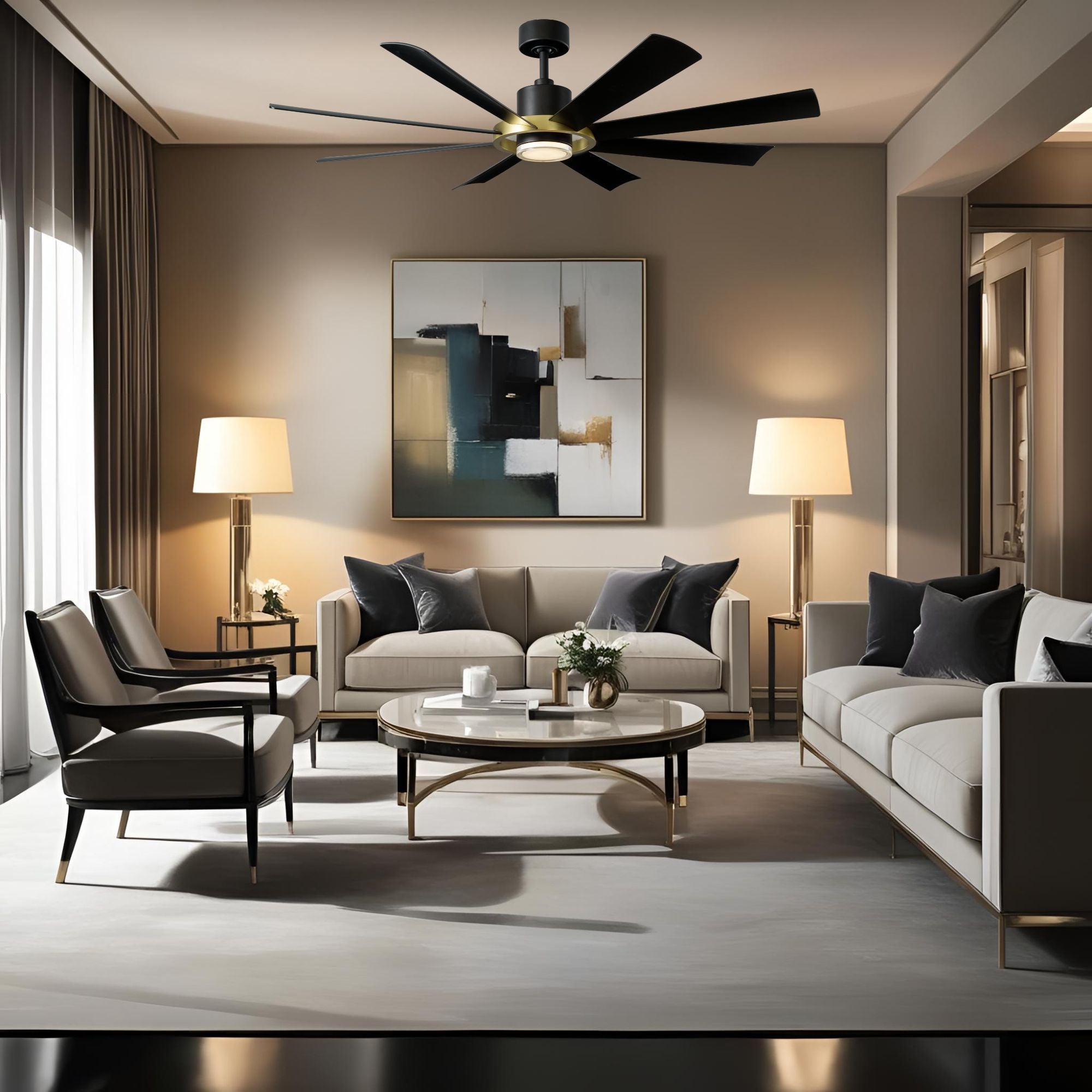 Aura 60" Black & Brass Windmill Outdoor LED Smart Ceiling Fan