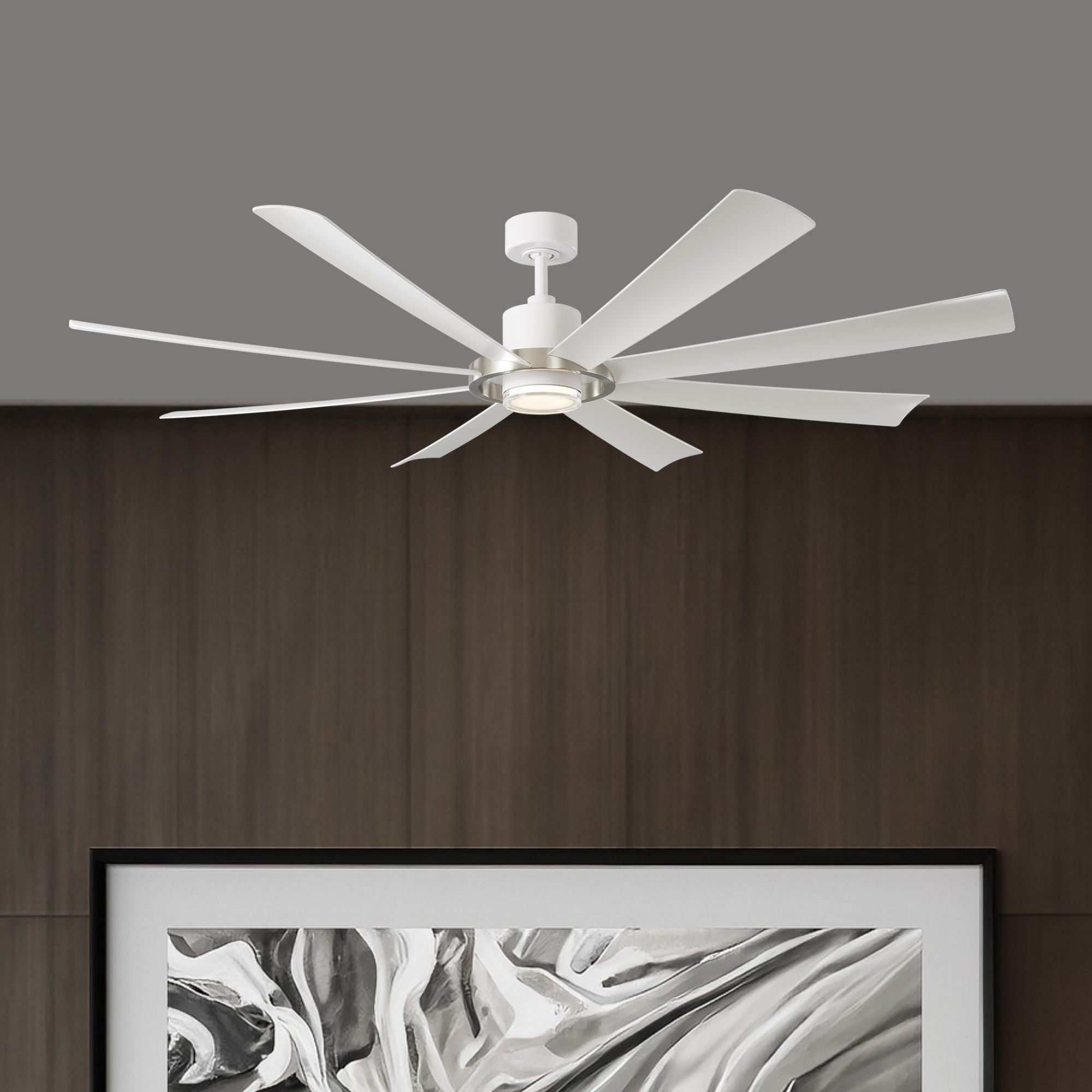 Aura 72" White & Nickel Windmill Outdoor LED Smart Ceiling Fan