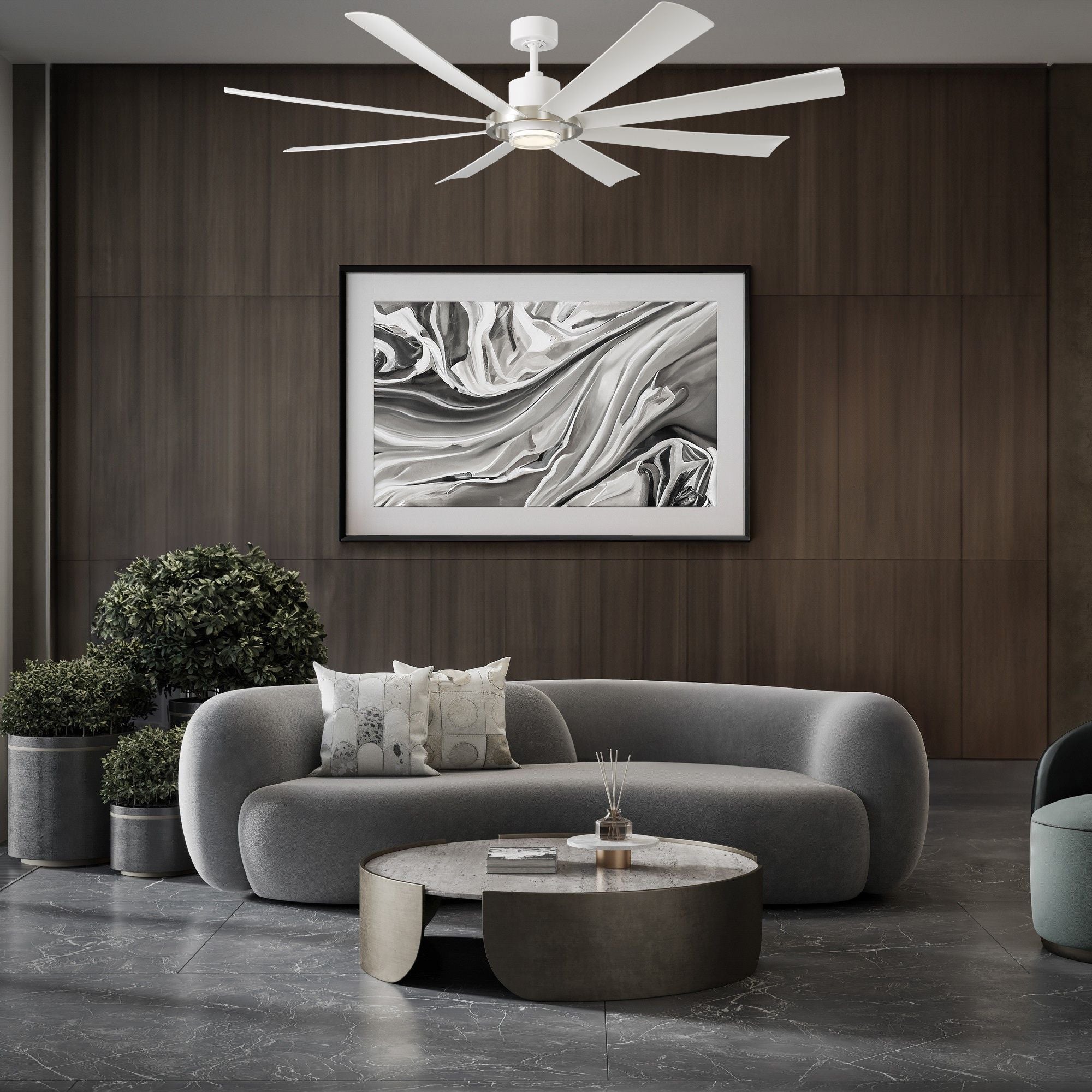 Aura 72" White & Nickel Windmill Outdoor LED Smart Ceiling Fan