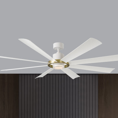 Aura 72" White & Brass Windmill Outdoor LED Smart Ceiling Fan