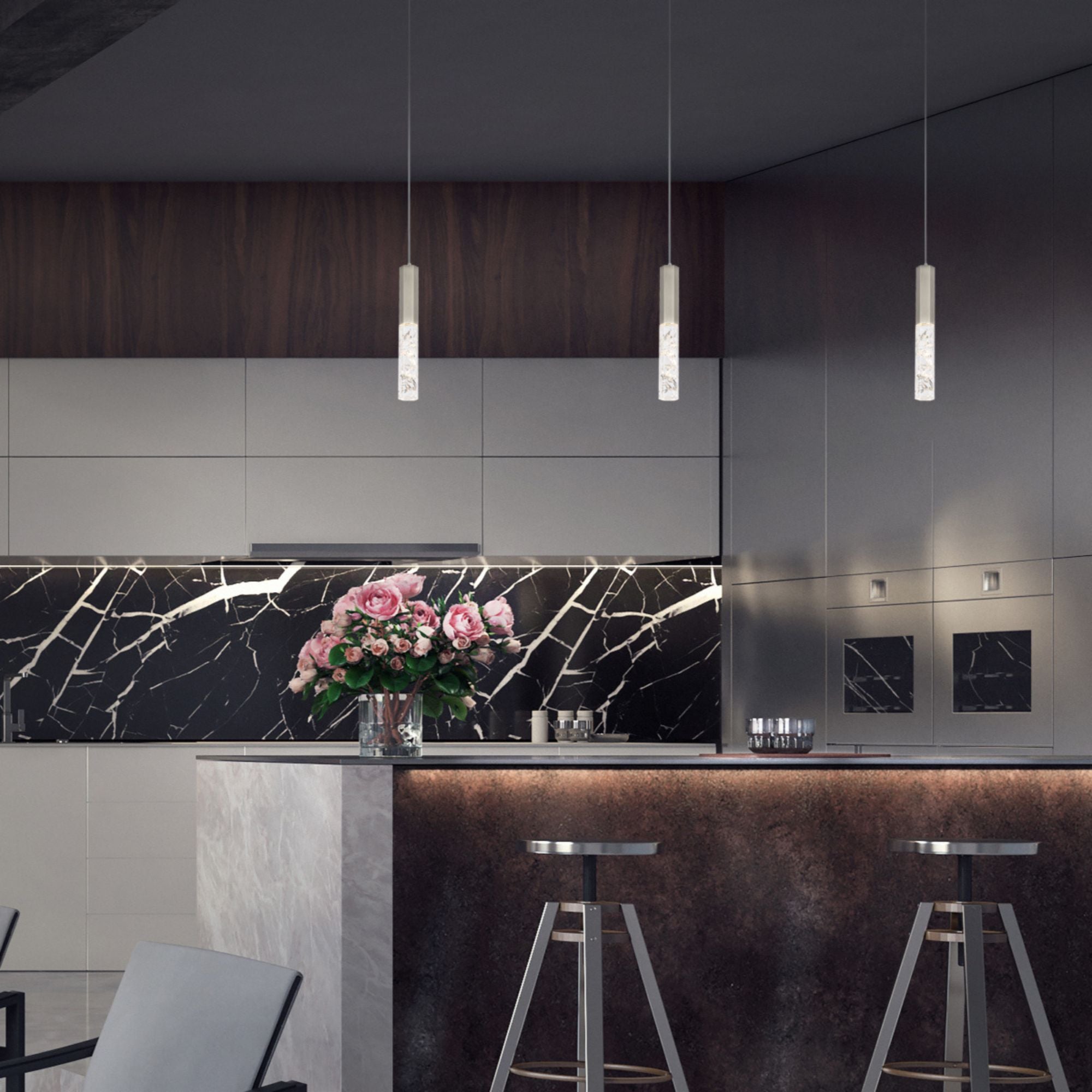 Basalt 10" LED Mini Pendant, Brushed Nickel Finish - Bees Lighting