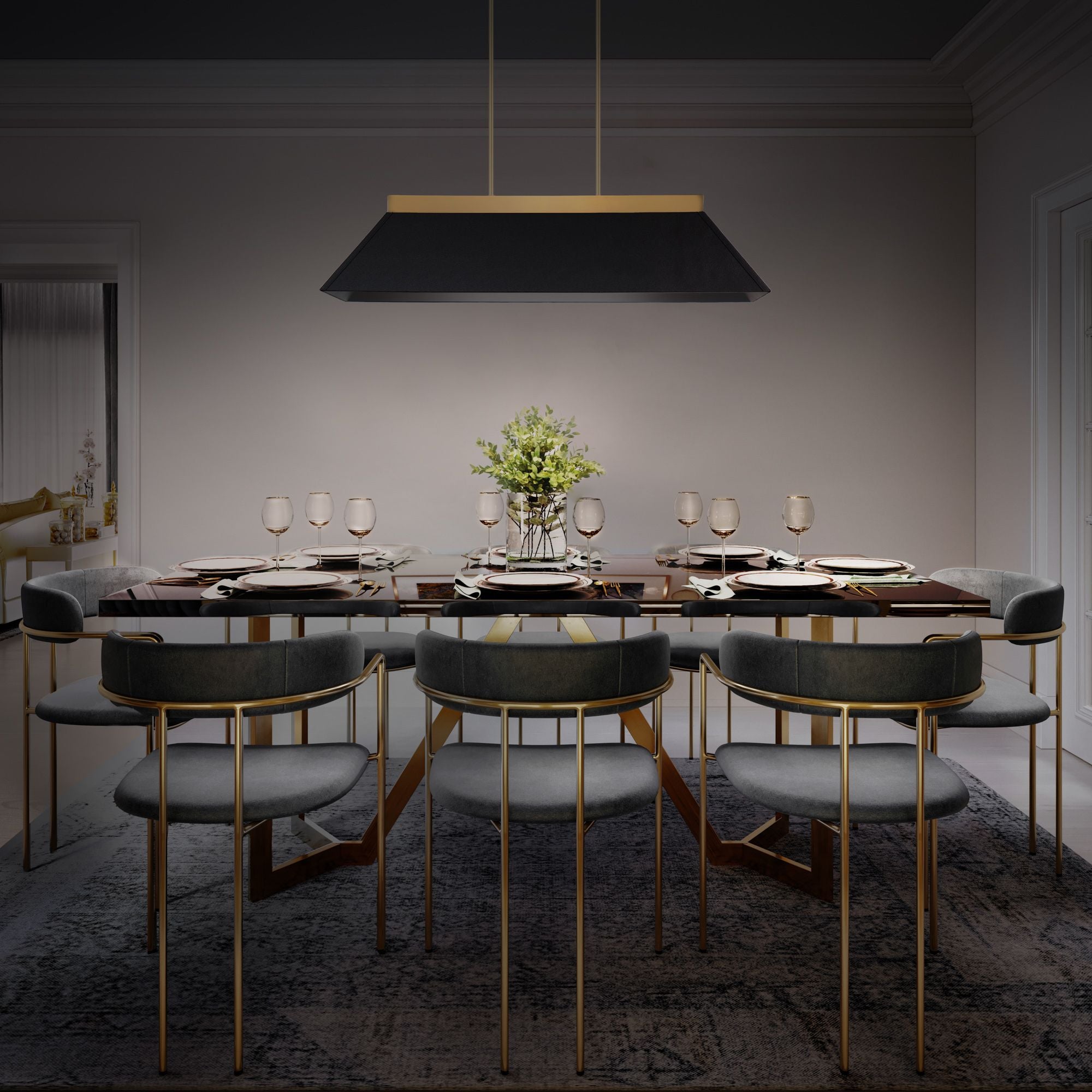 Bentley 44" LED Linear Pendant, Black & Aged Brass Finish