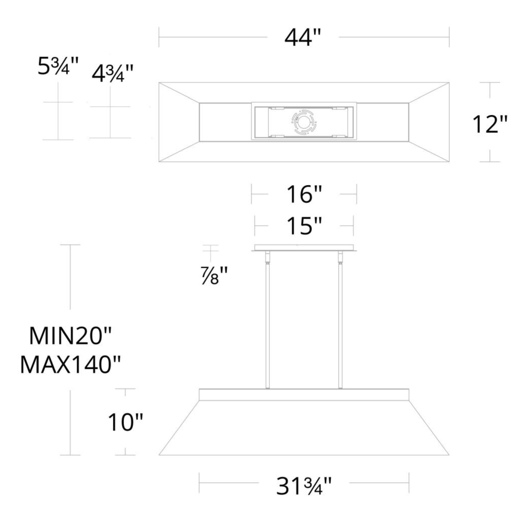 Bentley 44" LED Linear Pendant, Black & Aged Brass Finish