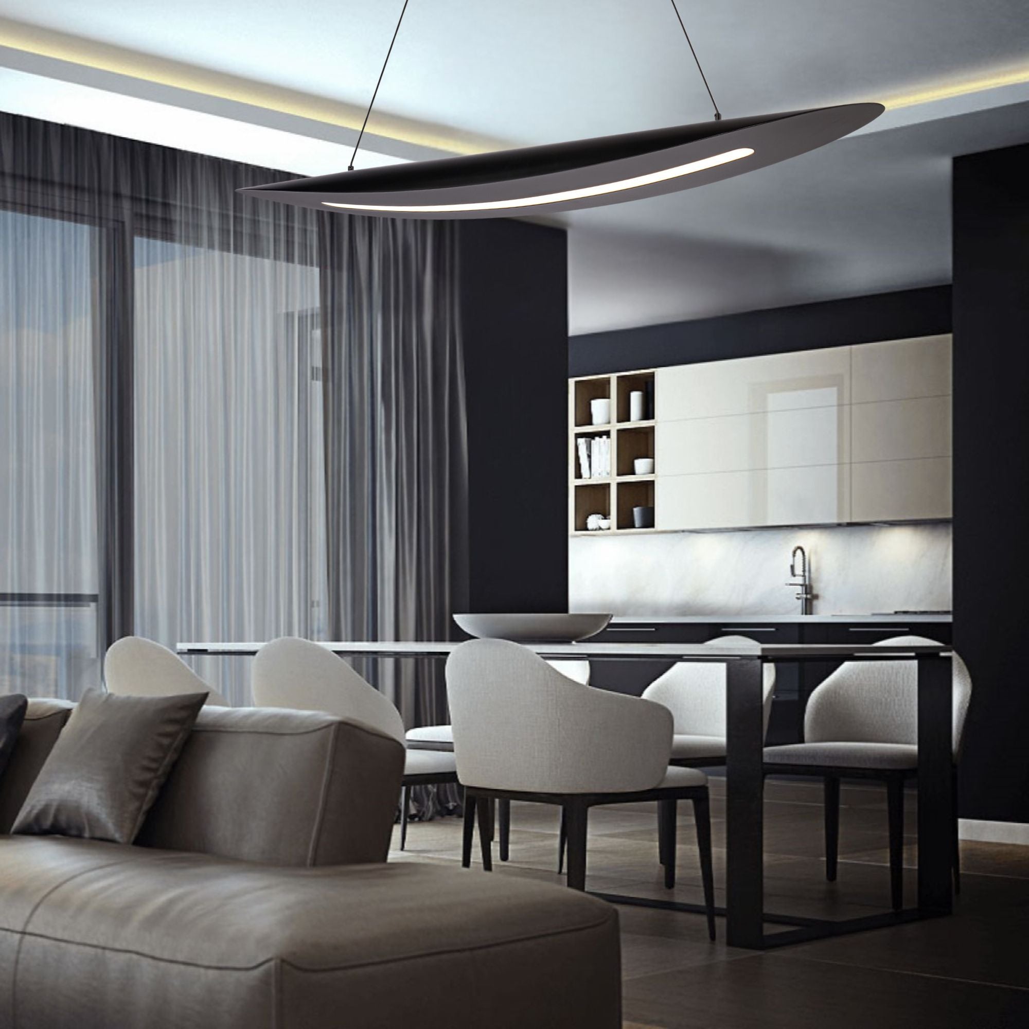 Black Jack 44" LED Linear Pendant, Black Finish - Bees Lighting