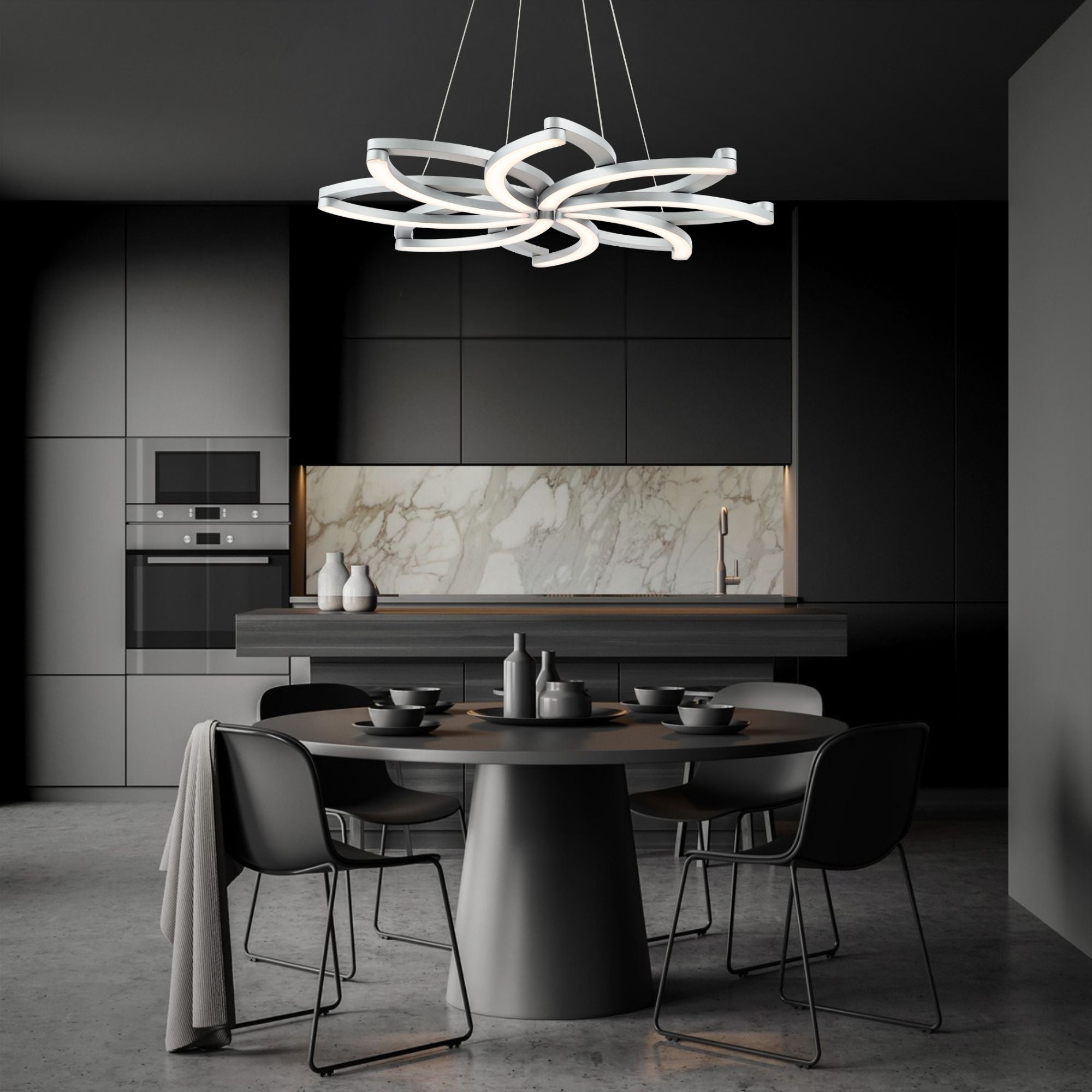 Bloom 32" LED Chandelier, Brushed Aluminum Finish - Bees Lighting