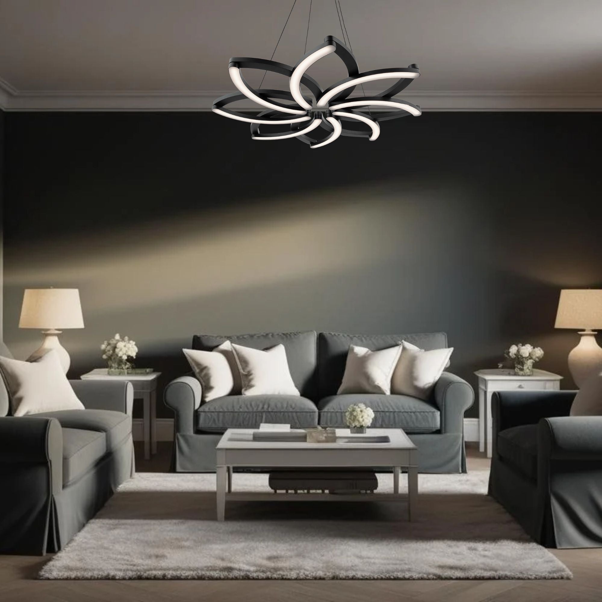 Bloom 32" LED Chandelier, Black Finish - Bees Lighting