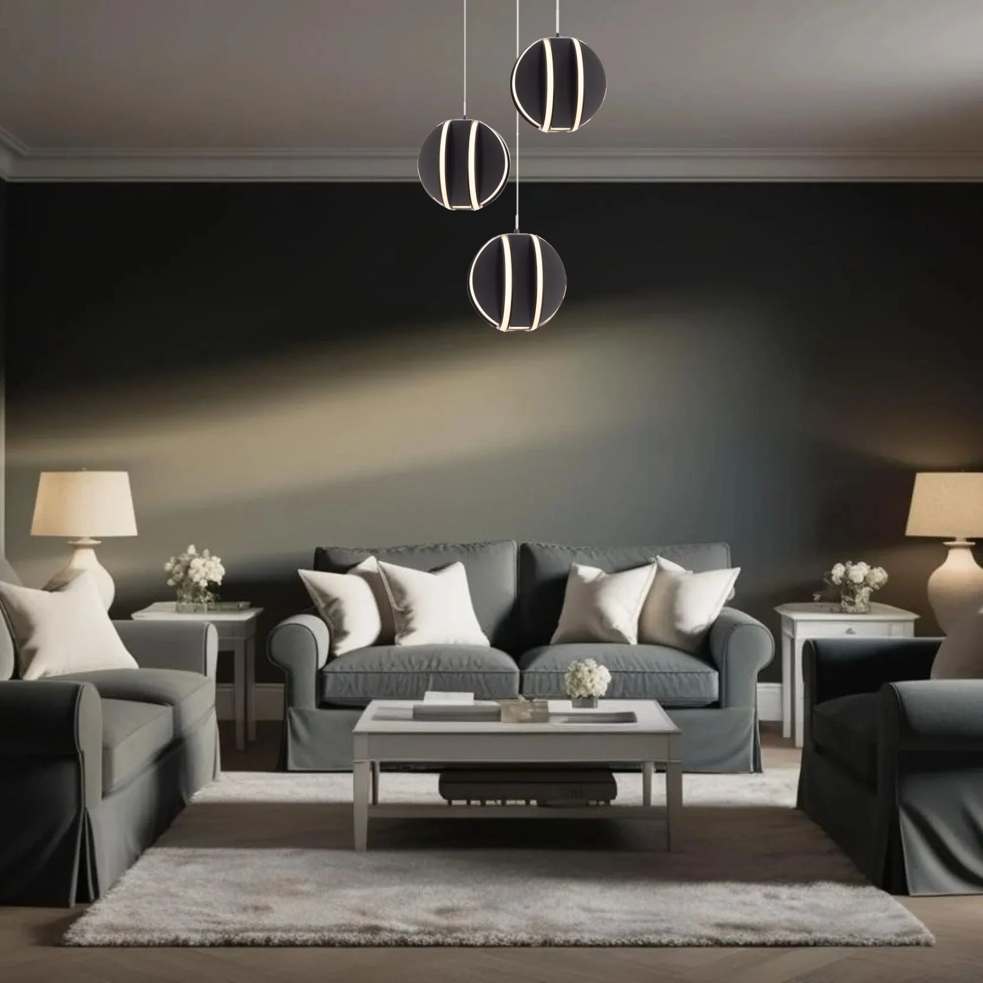 Carillion 12" LED Chandelier, Black Finish - Bees Lighting