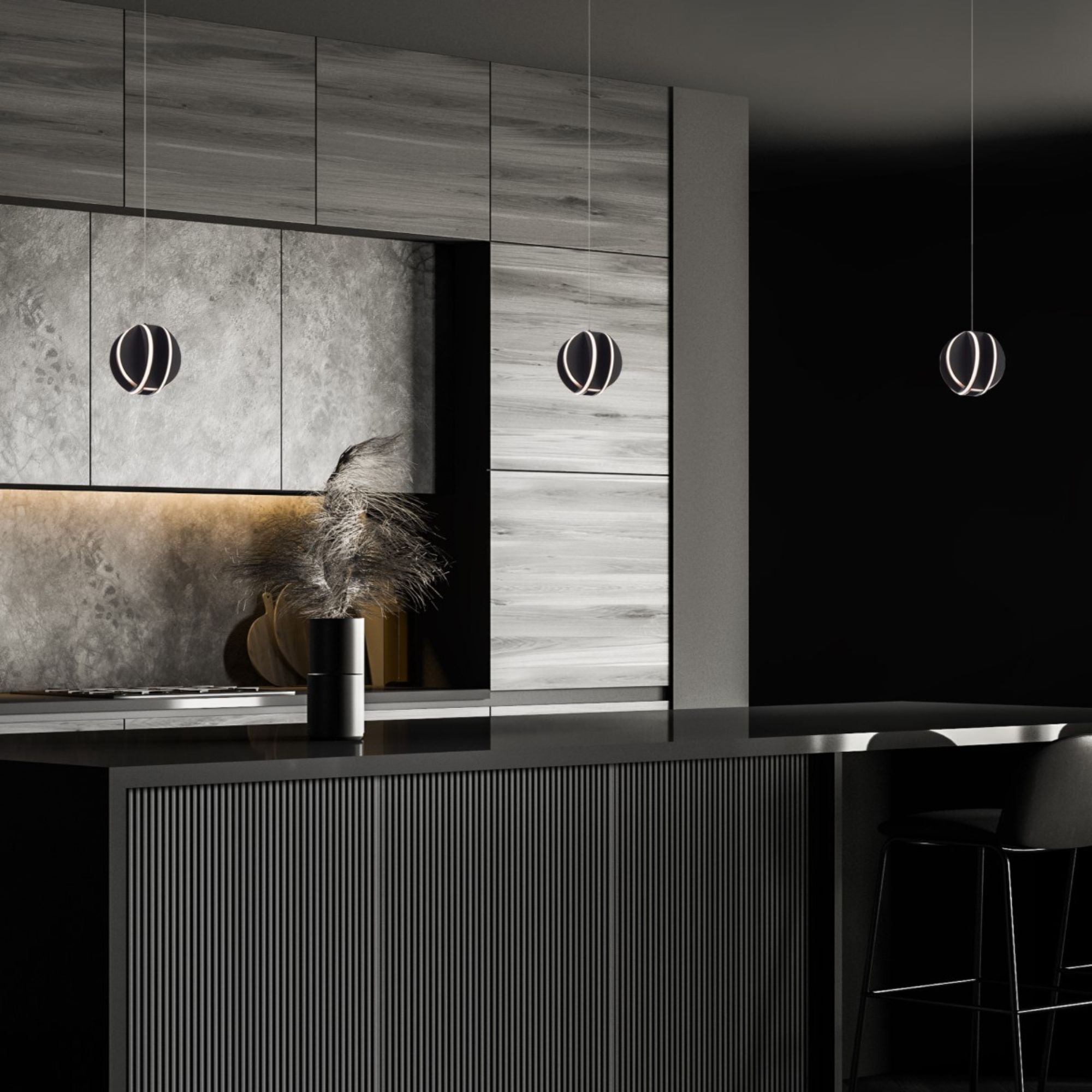 Carillion 6" LED Mini Pendant, Black Finish - Bees Lighting
