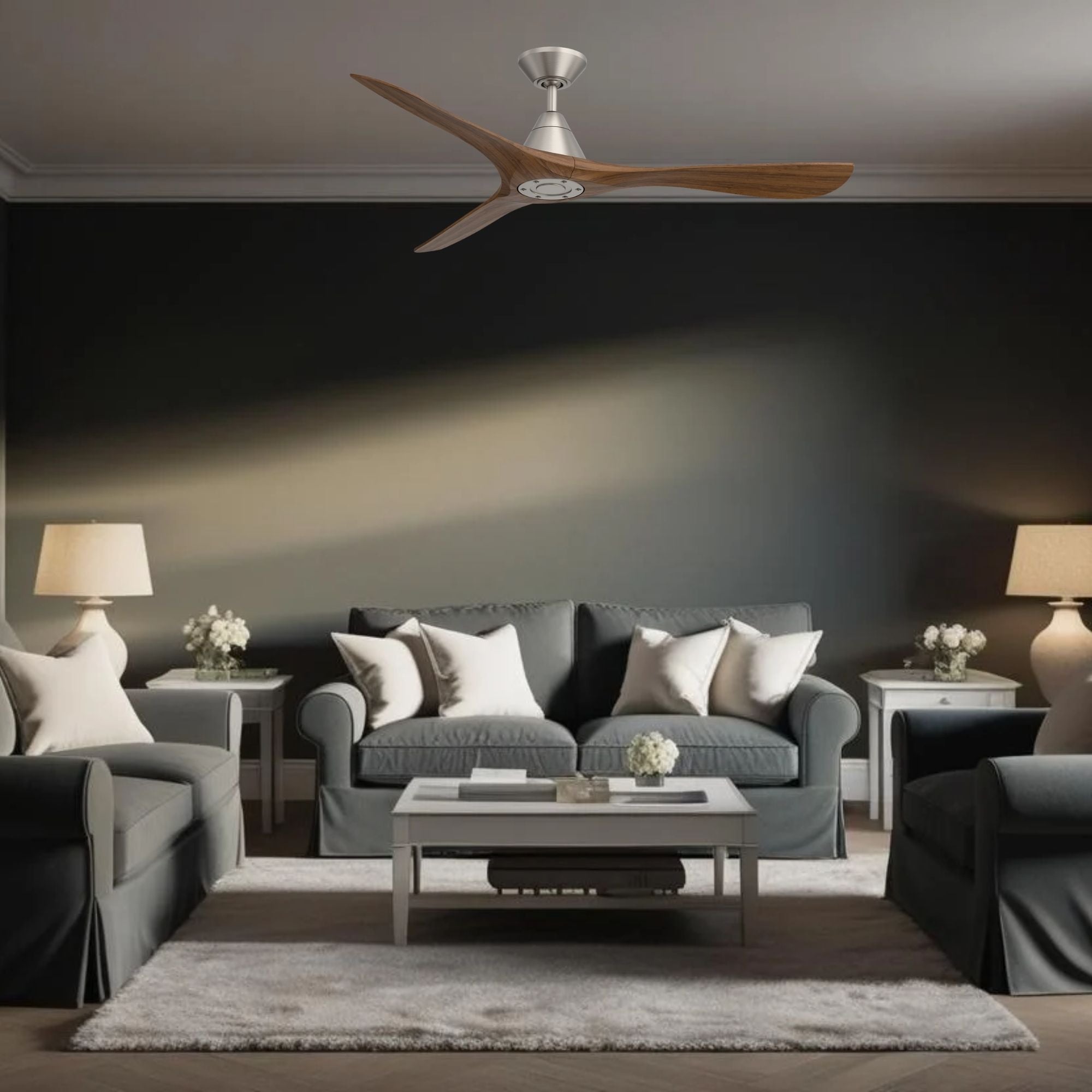 Modern Forms Carve 60" Smart Ceiling Fan, Antique Nickel with Distressed Koa Blades
