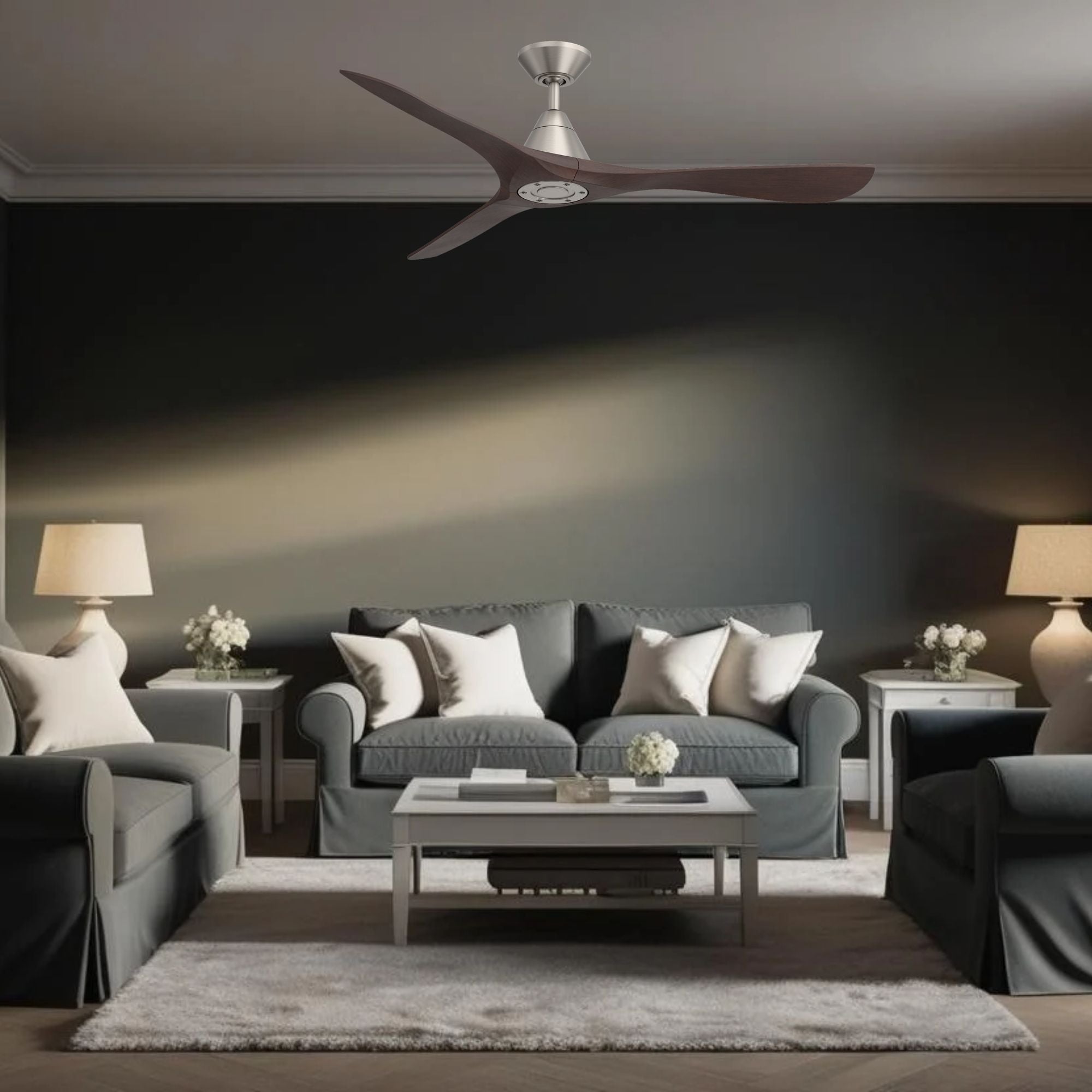 Modern Forms Carve 60" Smart Ceiling Fan, Antique Nickel with Dark Walnut Blades