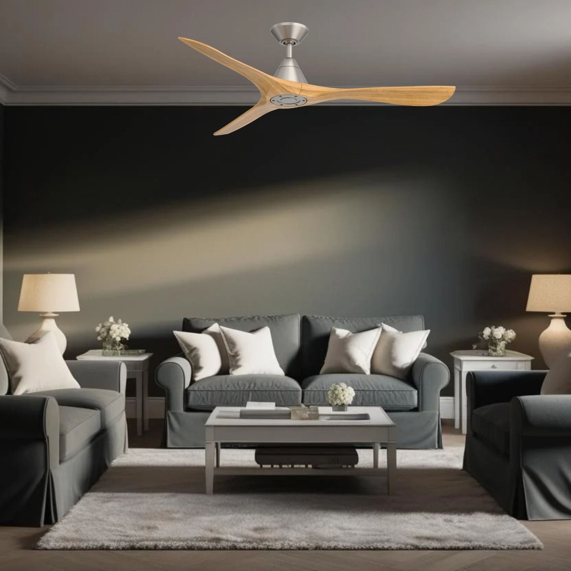 Modern Forms Carve 60" Smart Ceiling Fan, Antique Nickel with Honey Oak Blades