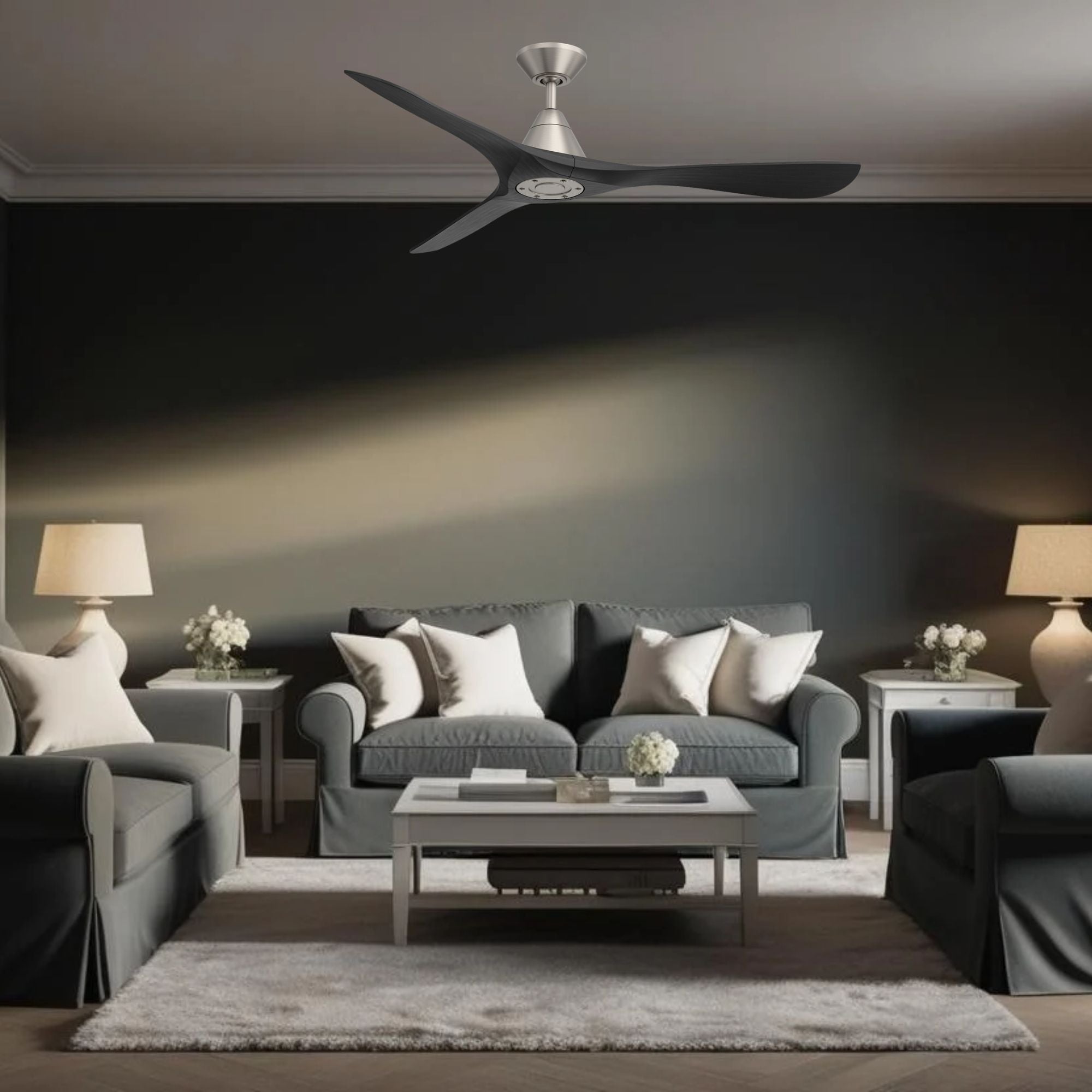 Modern Forms Carve 60" Smart Ceiling Fan, Antique Nickel with Matte Black Blades