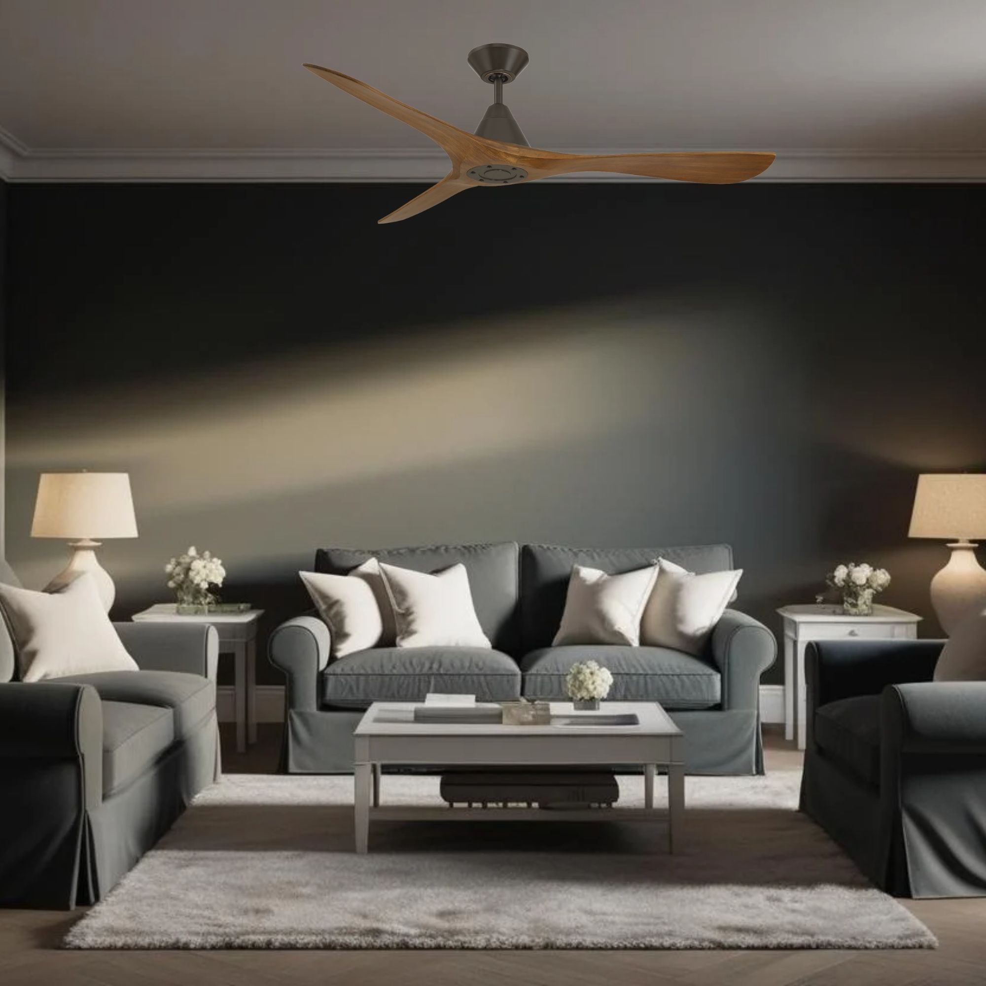 Carve 60" Smart Ceiling Fan, Bronze with Distressed Koa Blades