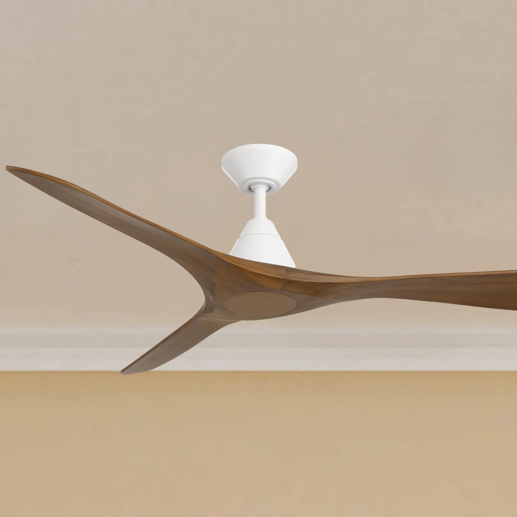Carve 60" Smart Ceiling Fan, Matte White with Distressed Koa Blades