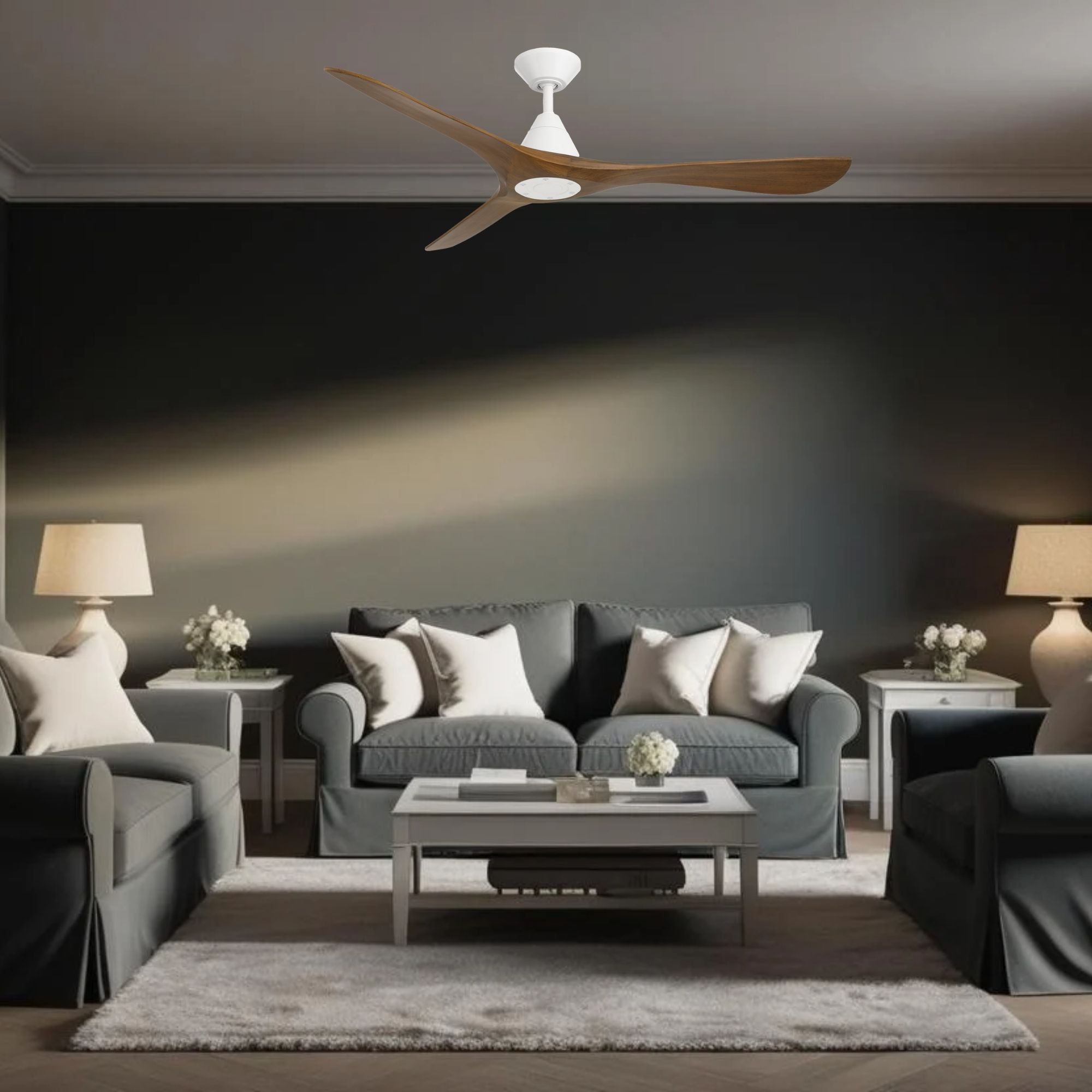 Carve 60" Smart Ceiling Fan, Matte White with Distressed Koa Blades