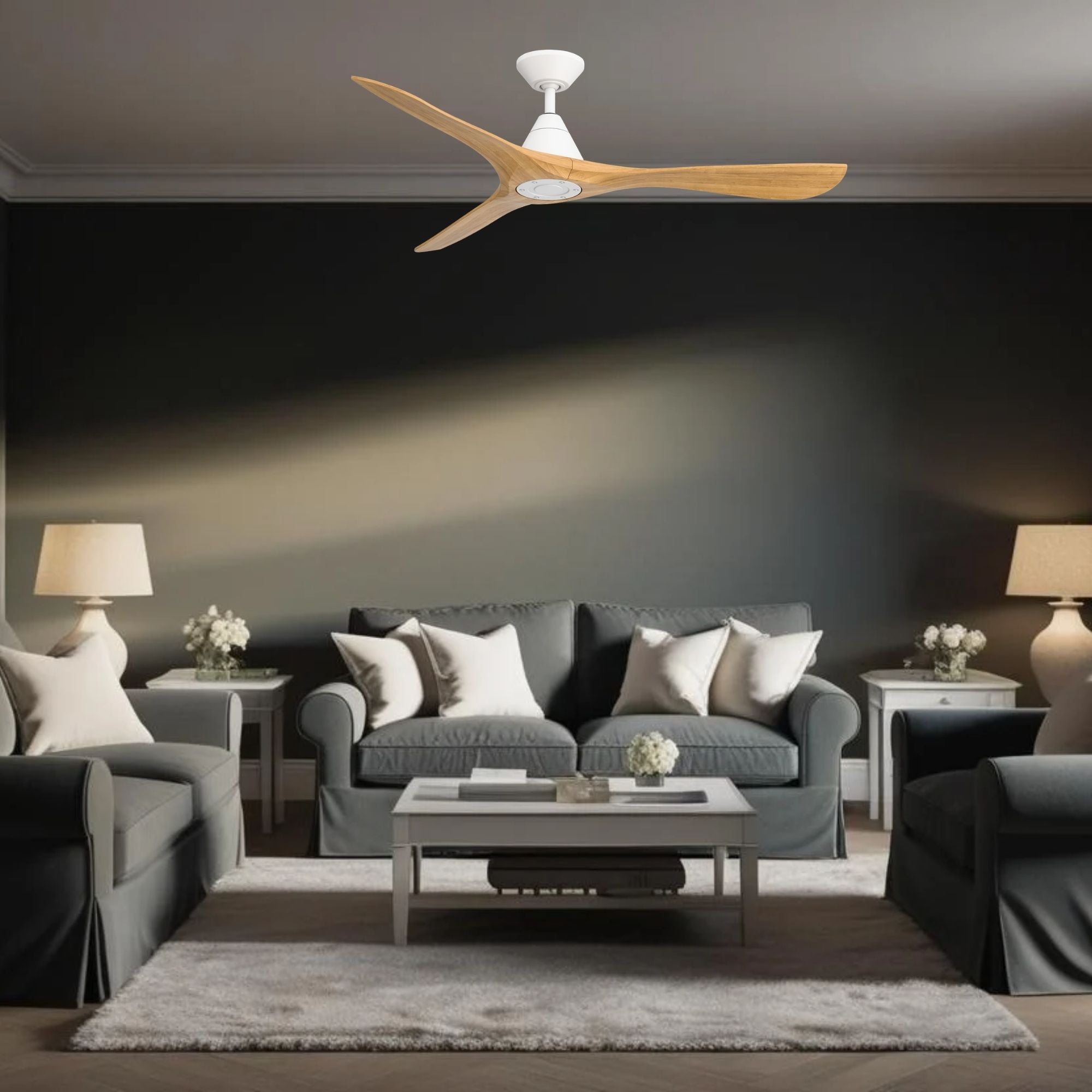 Modern Forms Carve 60" Smart Ceiling Fan, Matte White with Honey Oak Blades