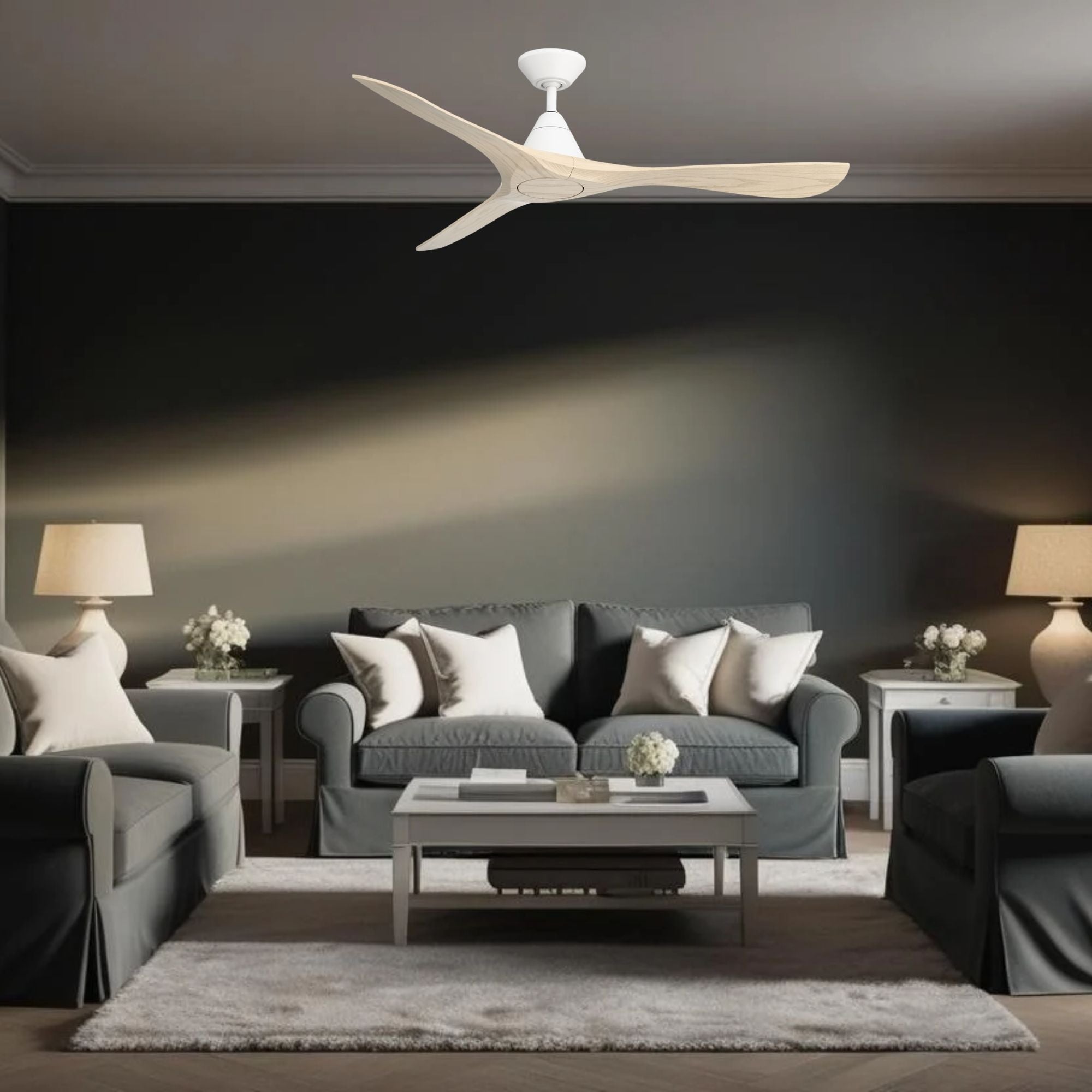 Modern Forms Carve 60" Smart Ceiling Fan, Matte White with White Oak Blades